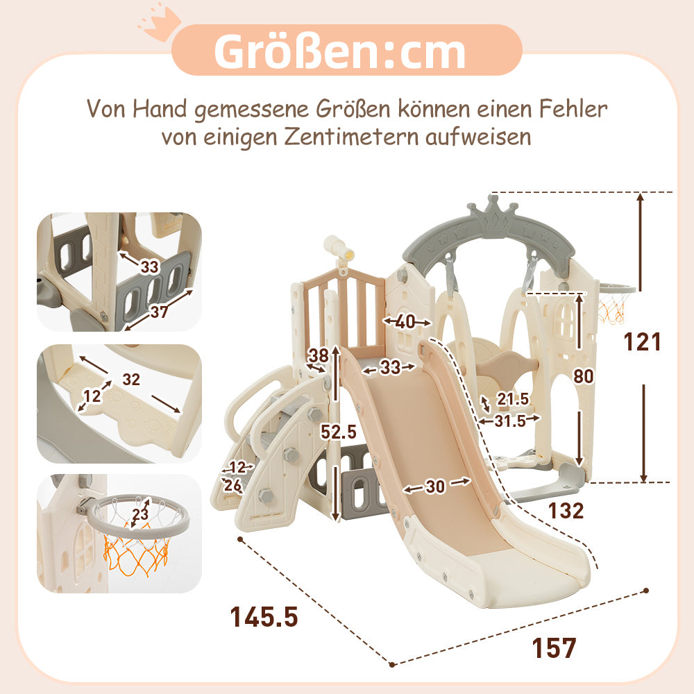 Logidon 5-in-1 kinderspeelset bruin antiek wit schommelglijbaan