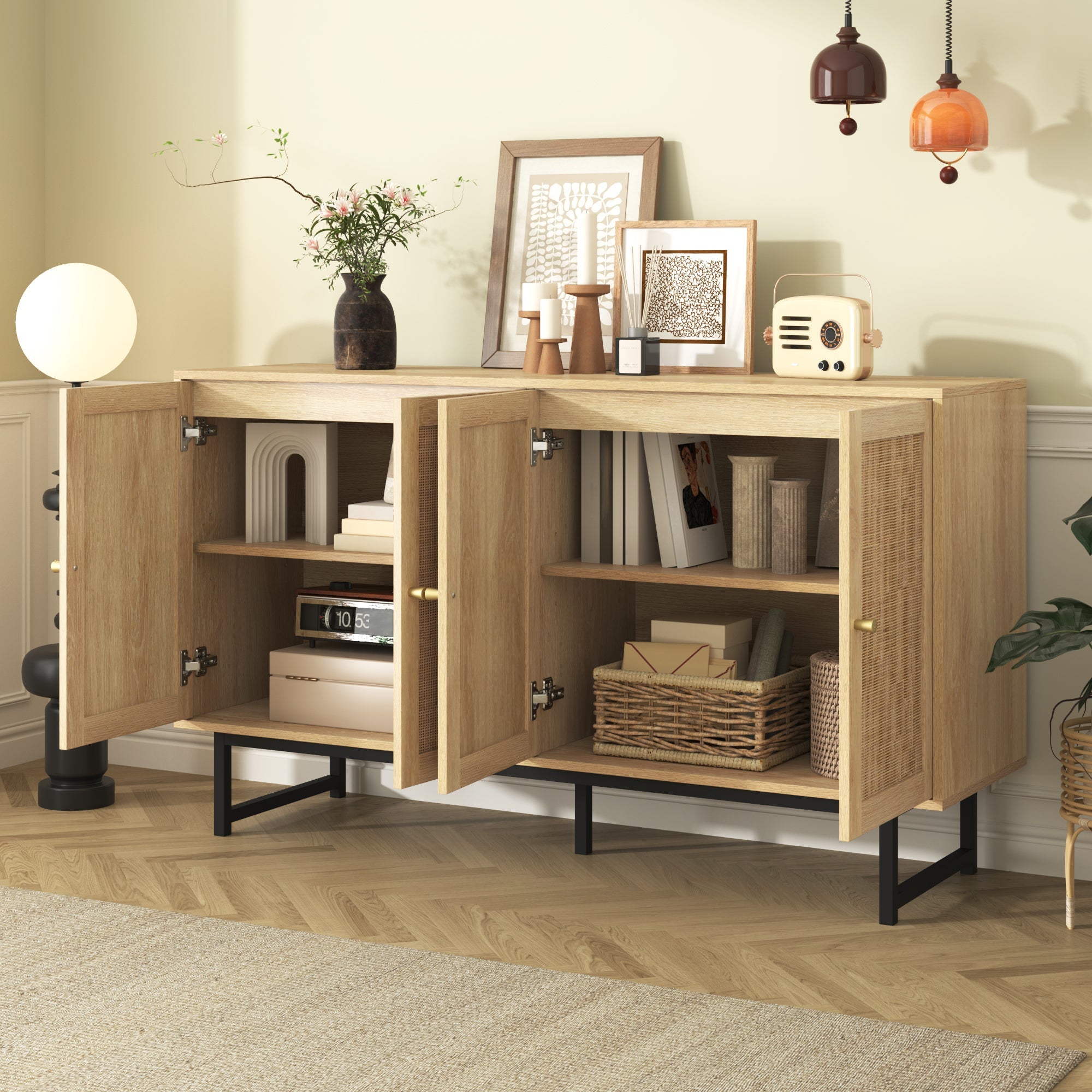 Logidon dressoir 140x39,5x80 cm met echt rattengaas 4 deuren