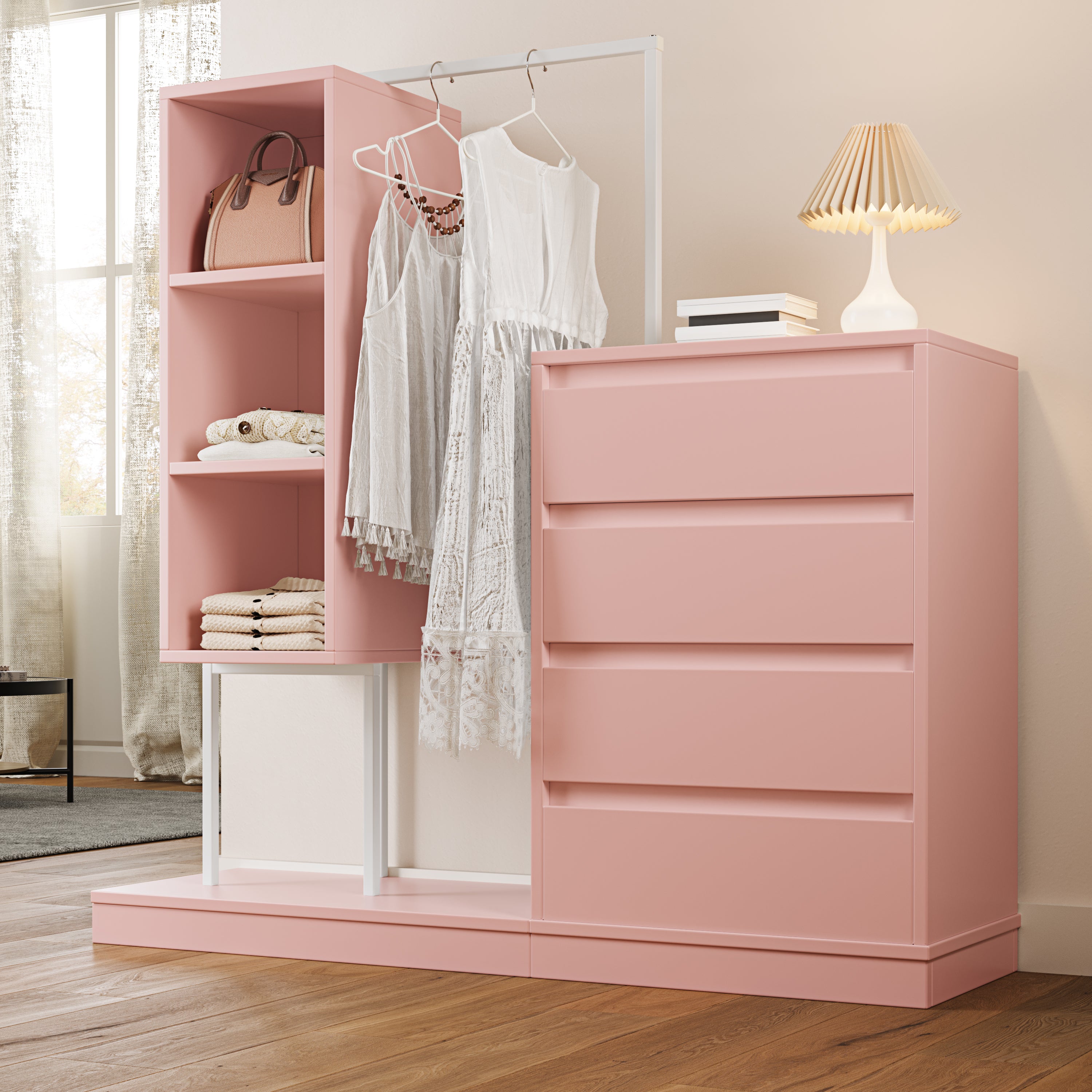 Logidon Kledingkast Roze 140x40x135 cm met lades en roede
