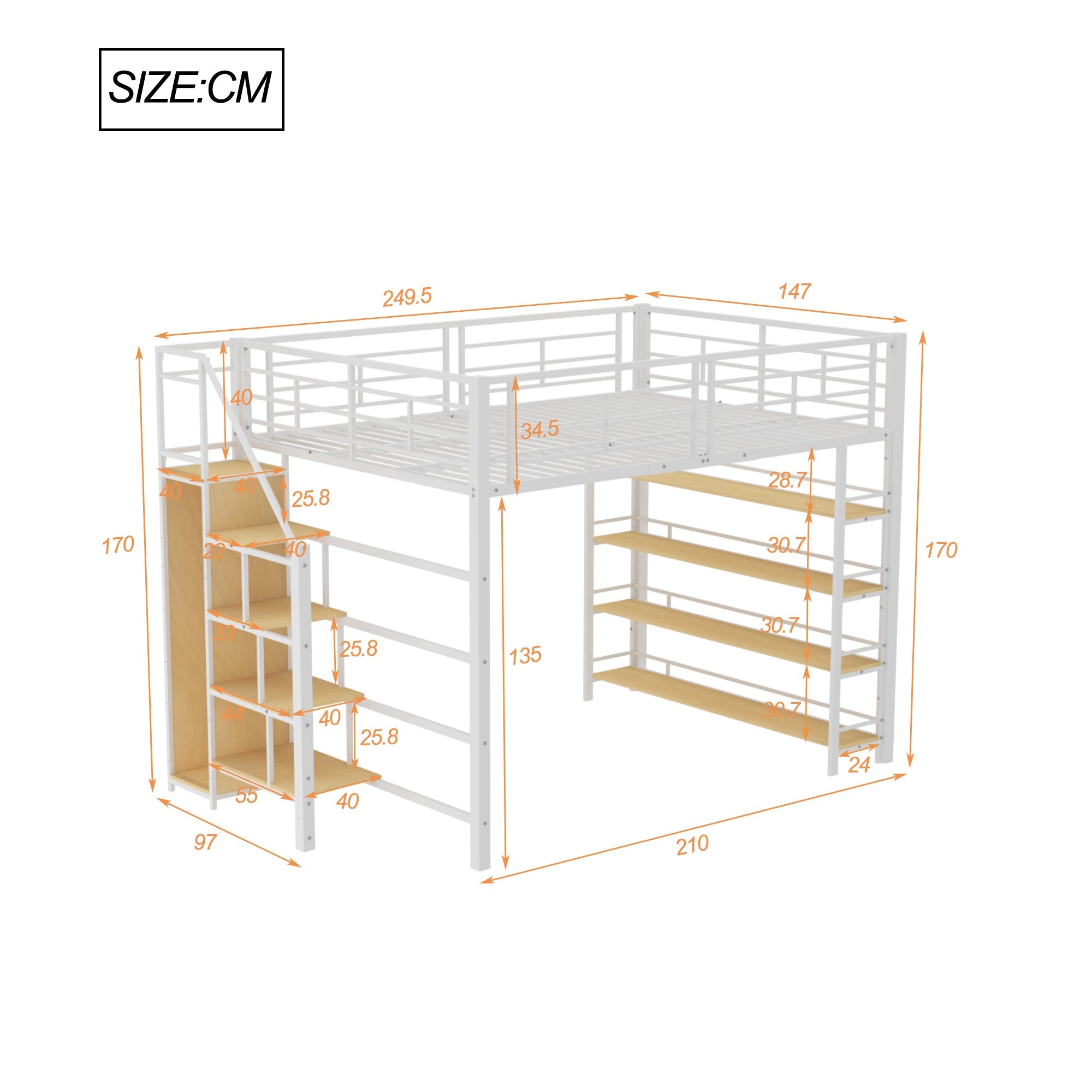 Logidon hoogslaper 140x200 met veiligheidstrap, opbergruimte, wit