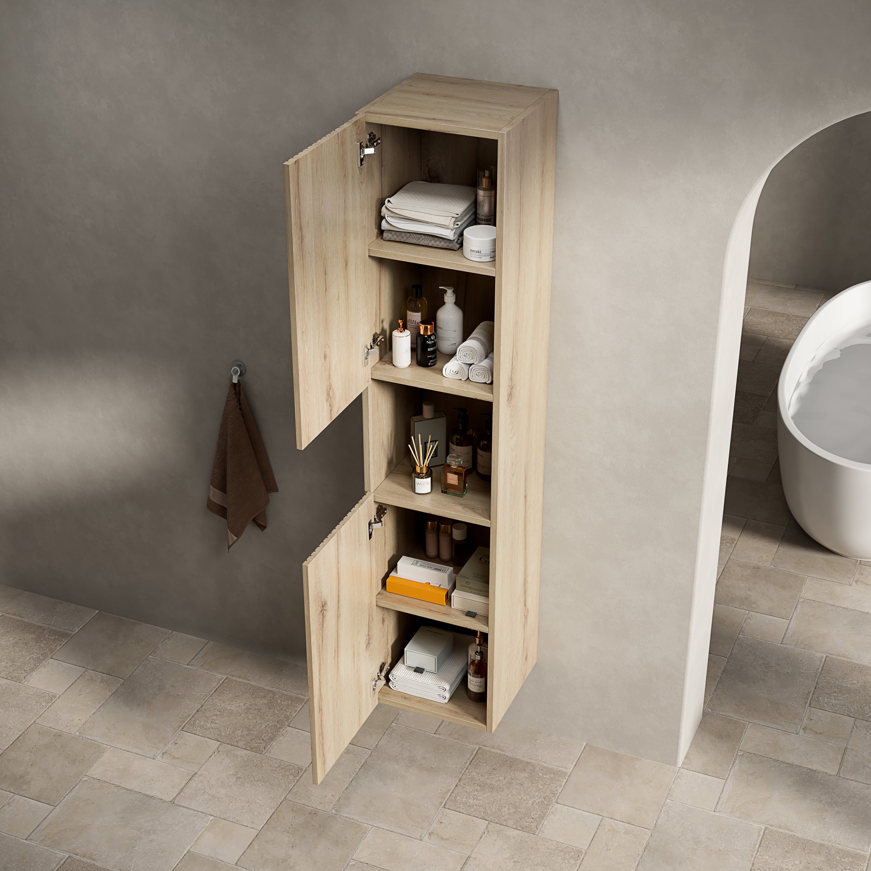 Logidon 160 cm hoge badkamerwandkast 2 deuren wit eiken look