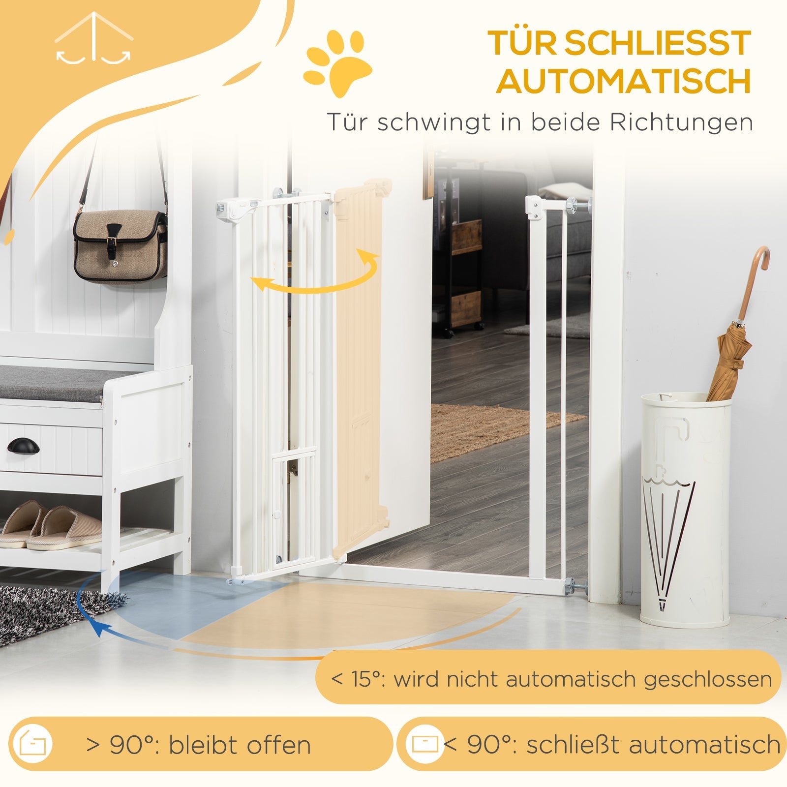 Logidon PawHut deurveiligheidshek automatisch sluitend 74-80 cm wit