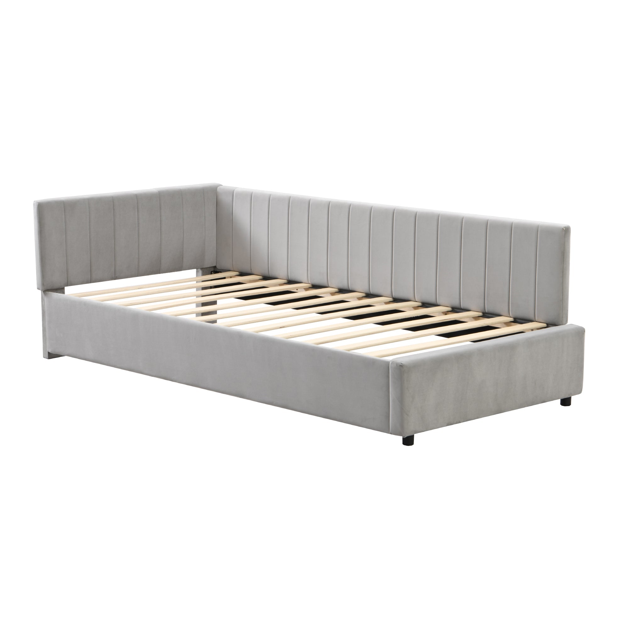 Logidon gestoffeerd bed 90x200 grijs met lattenbodem multifunctioneel bed