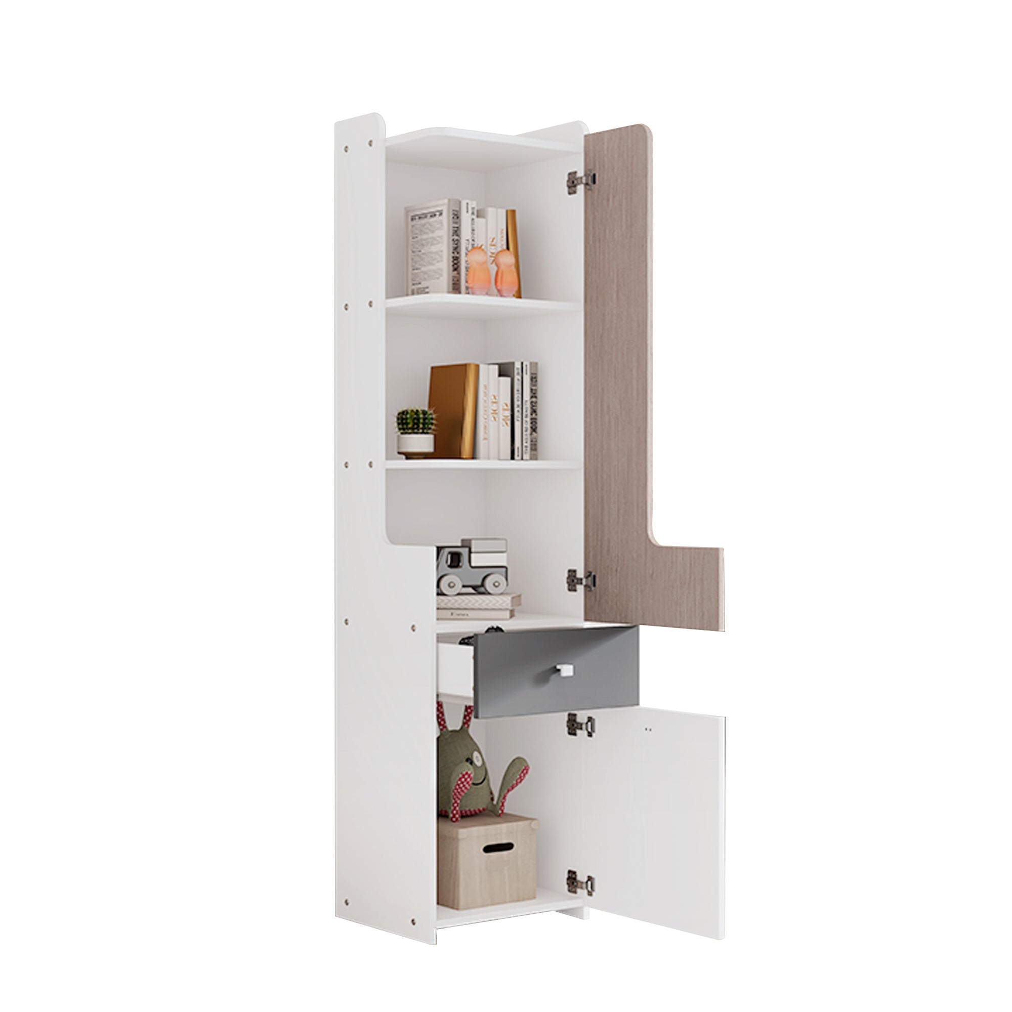 Logidon Hoge Boekenkast Wit Grijs 184 cm met L-vormige Deur En Lade
