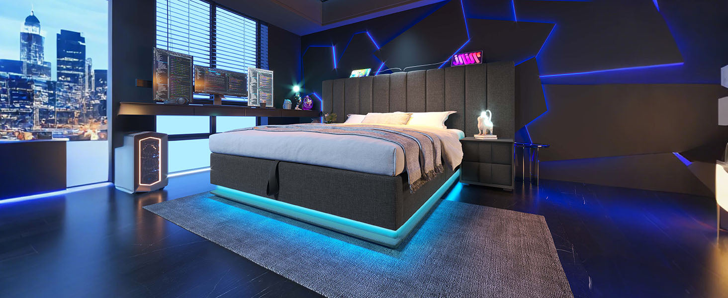 Logidon gestoffeerd bed 160x200 grijs met opbergruimte LED app bediening