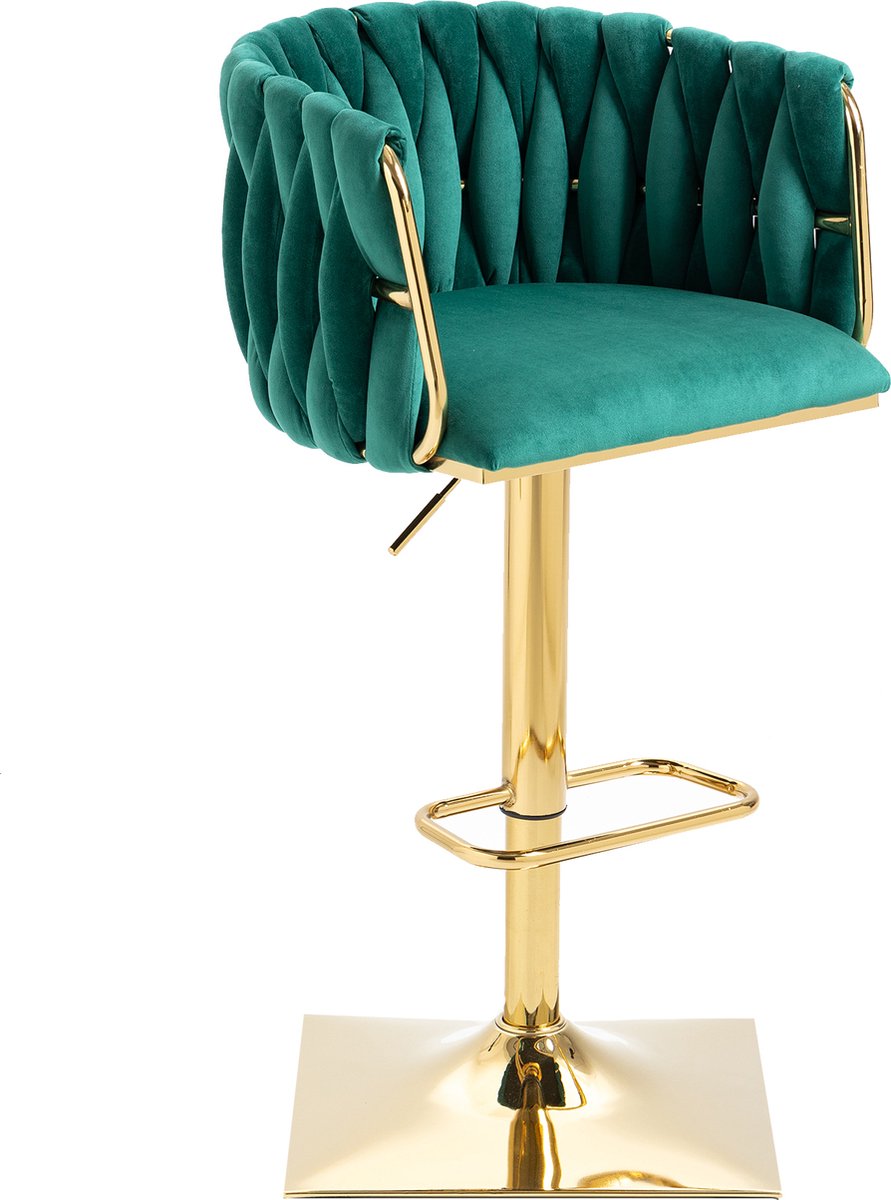 Merax Vintage Barkruk Set van 2 - Barkruk - Barstoel met Voetensteun en Rugleuning - Groen met Goud