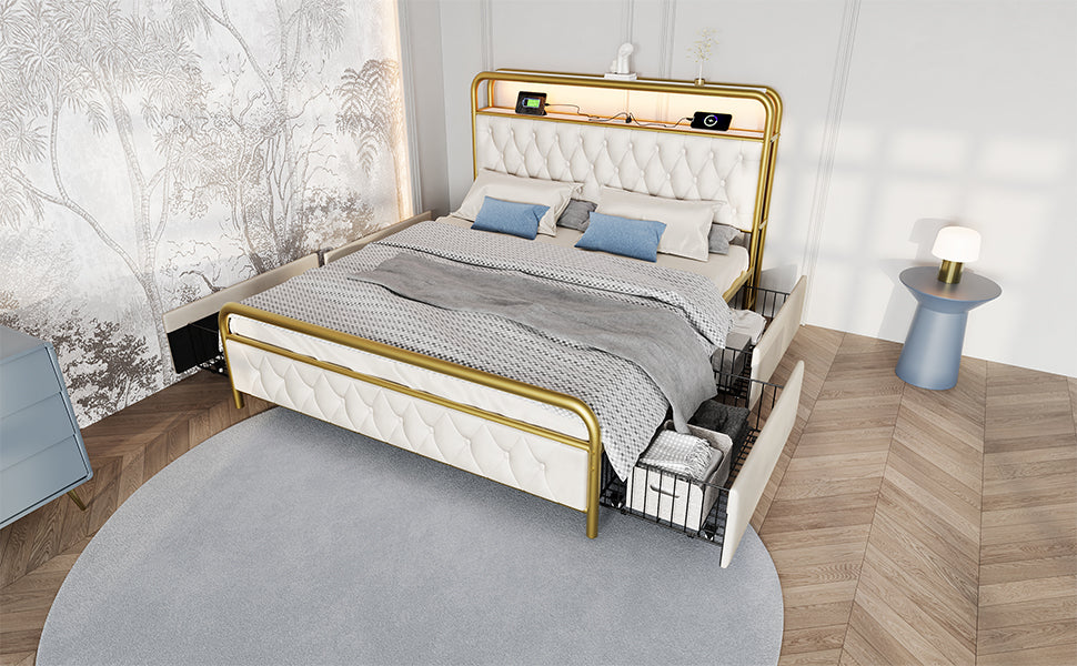 Logidon fluwelen gestoffeerd bed 160x200 wit USB Type C LED app oplaadfunctie