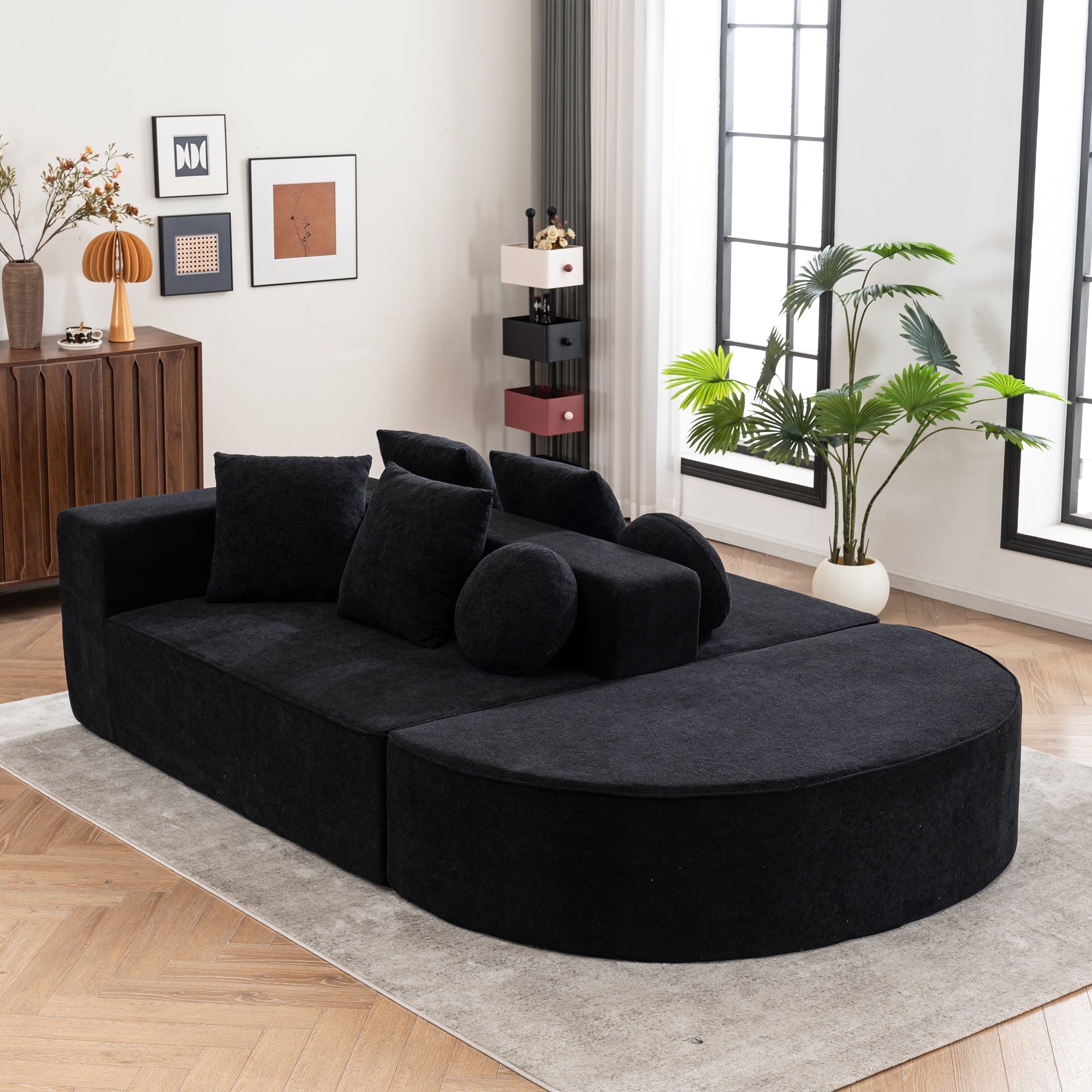 Logidon Cloud Bench Velvet Zwart Modulaire 5-zitsbank