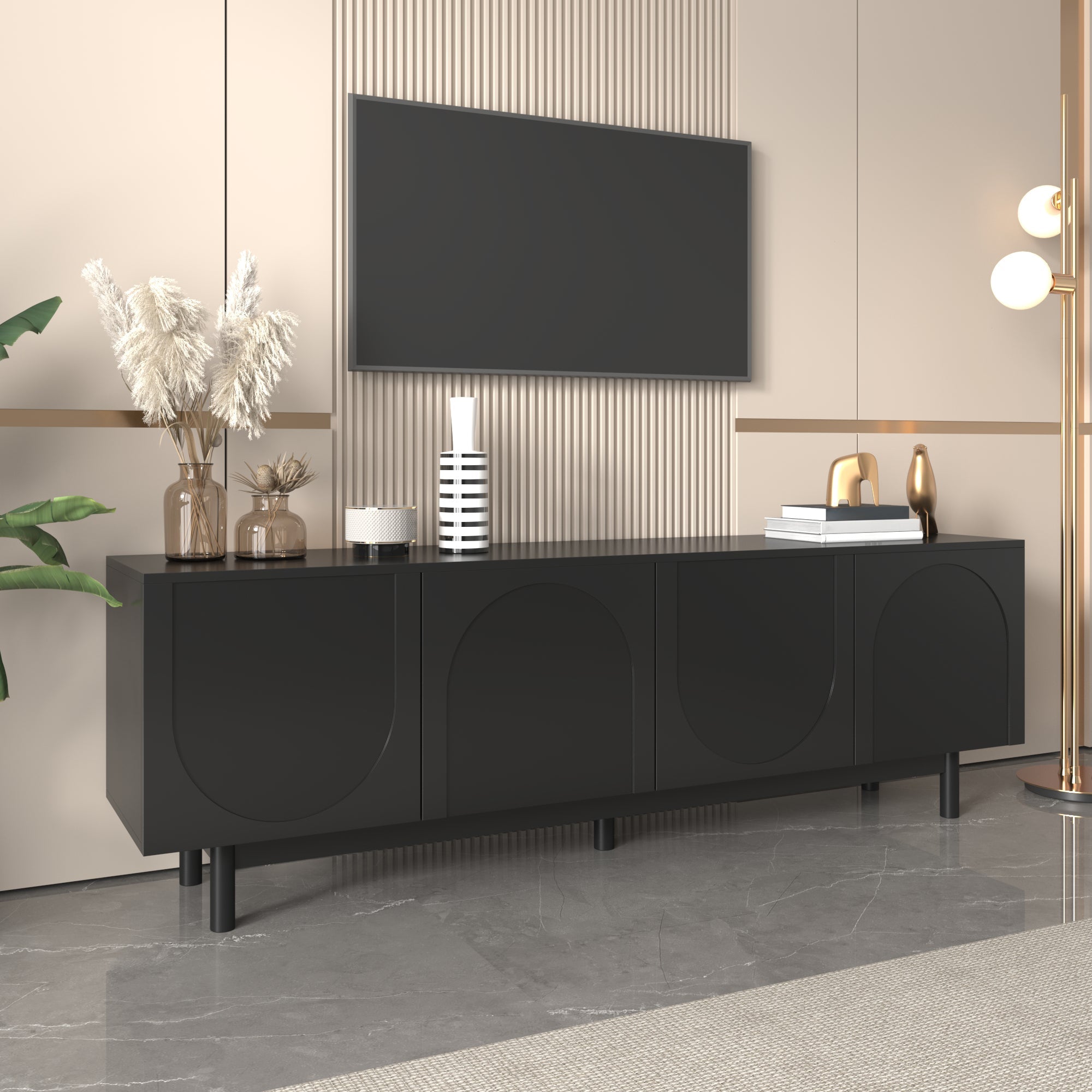 Logidon Modern Black TV Cabinet 175 cm Adjustable Panels