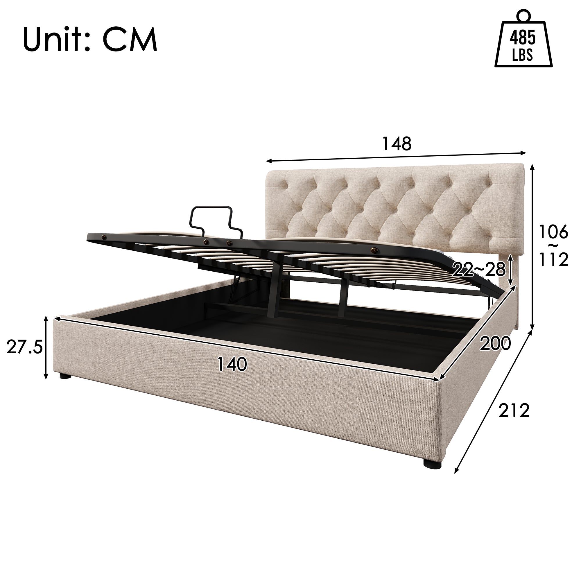 Logidon gestoffeerd bed 140x200 cm met verstelbaar hoofdbord en opbergruimte