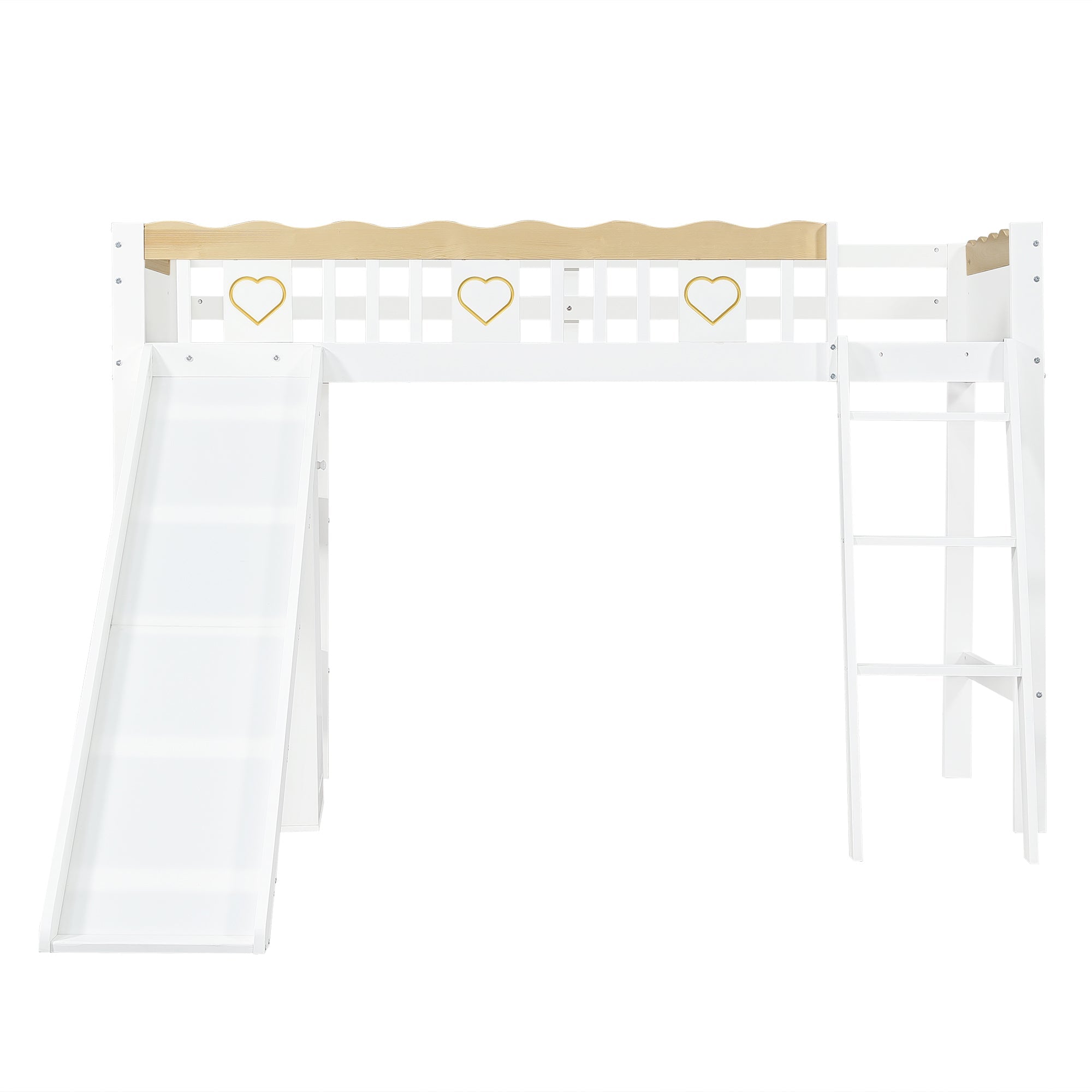 Logidon hoogslaper 90x200 cm met glijbaan en kledingkast wit naturel