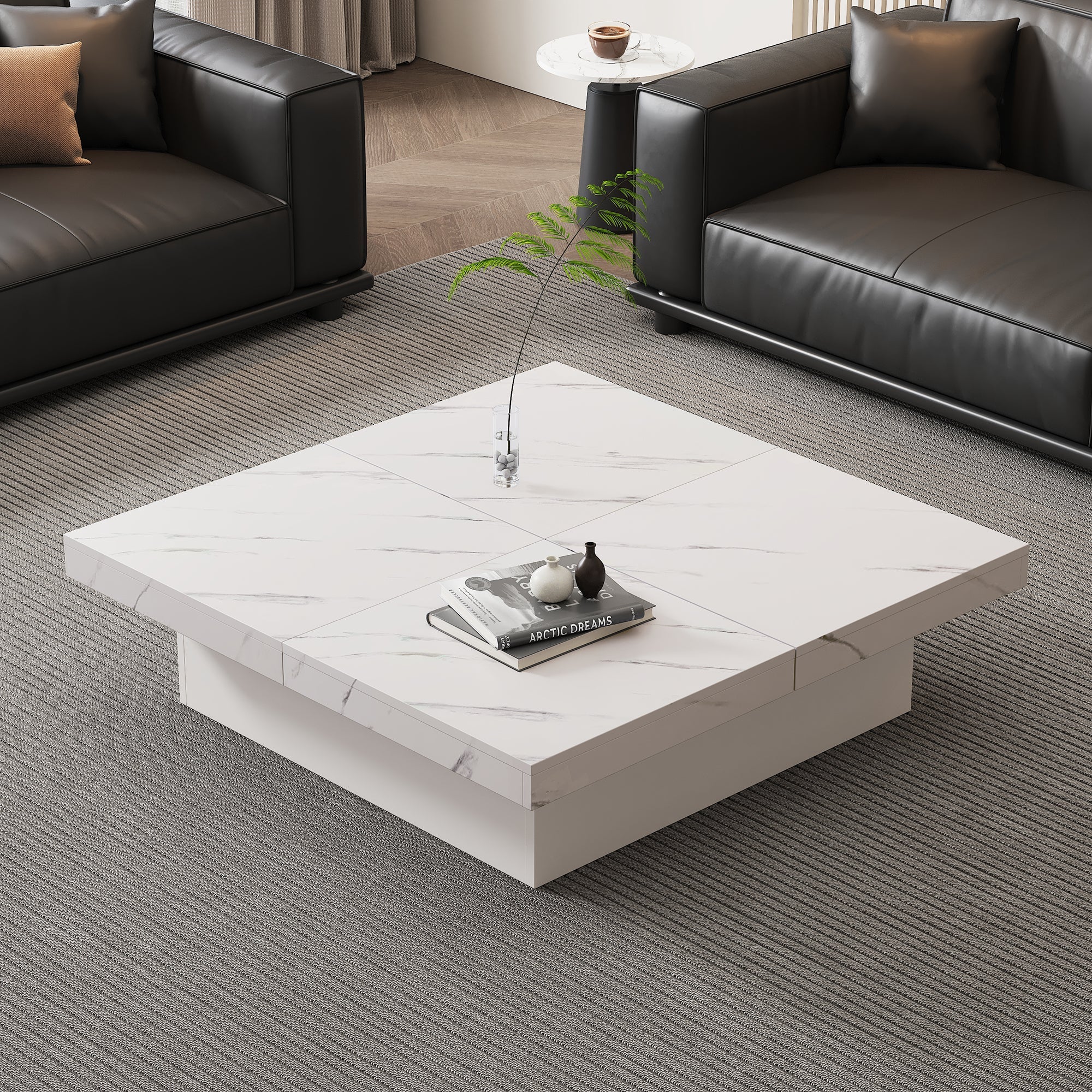 Logidon vierkante salontafel wit marmerlook 90x90x25 cm met lades