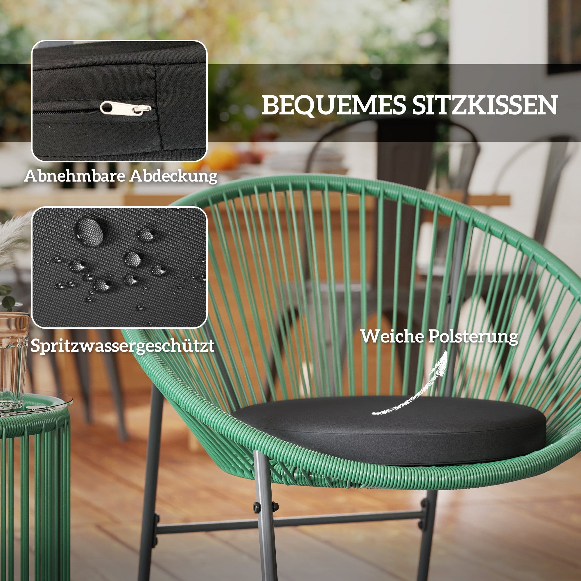 Logidon polyrotan tuinmeubelset groen voor twee personen 3-delige lounge