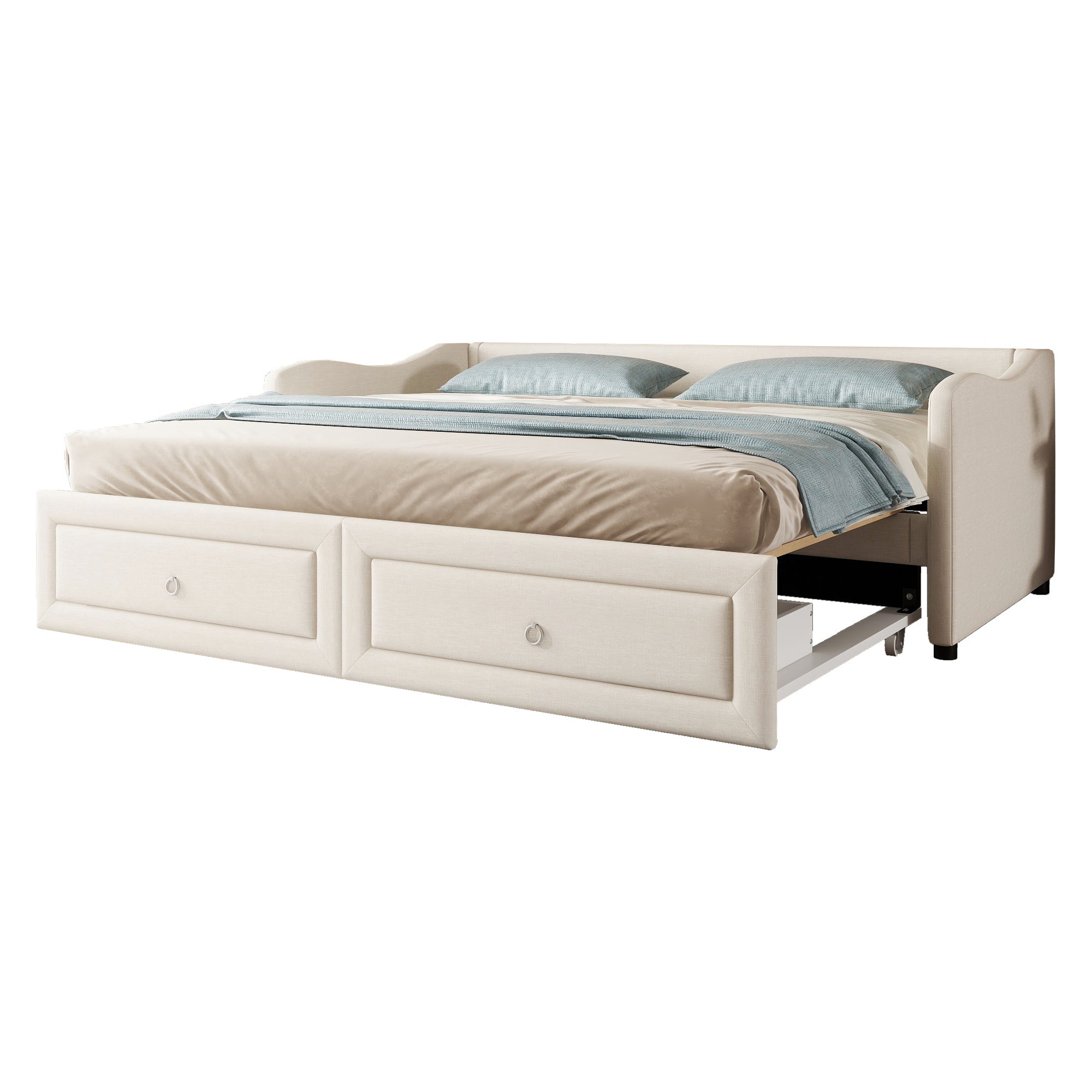 Logidon dagbed 90x200cm beige linnen met uitschuifbaar bed