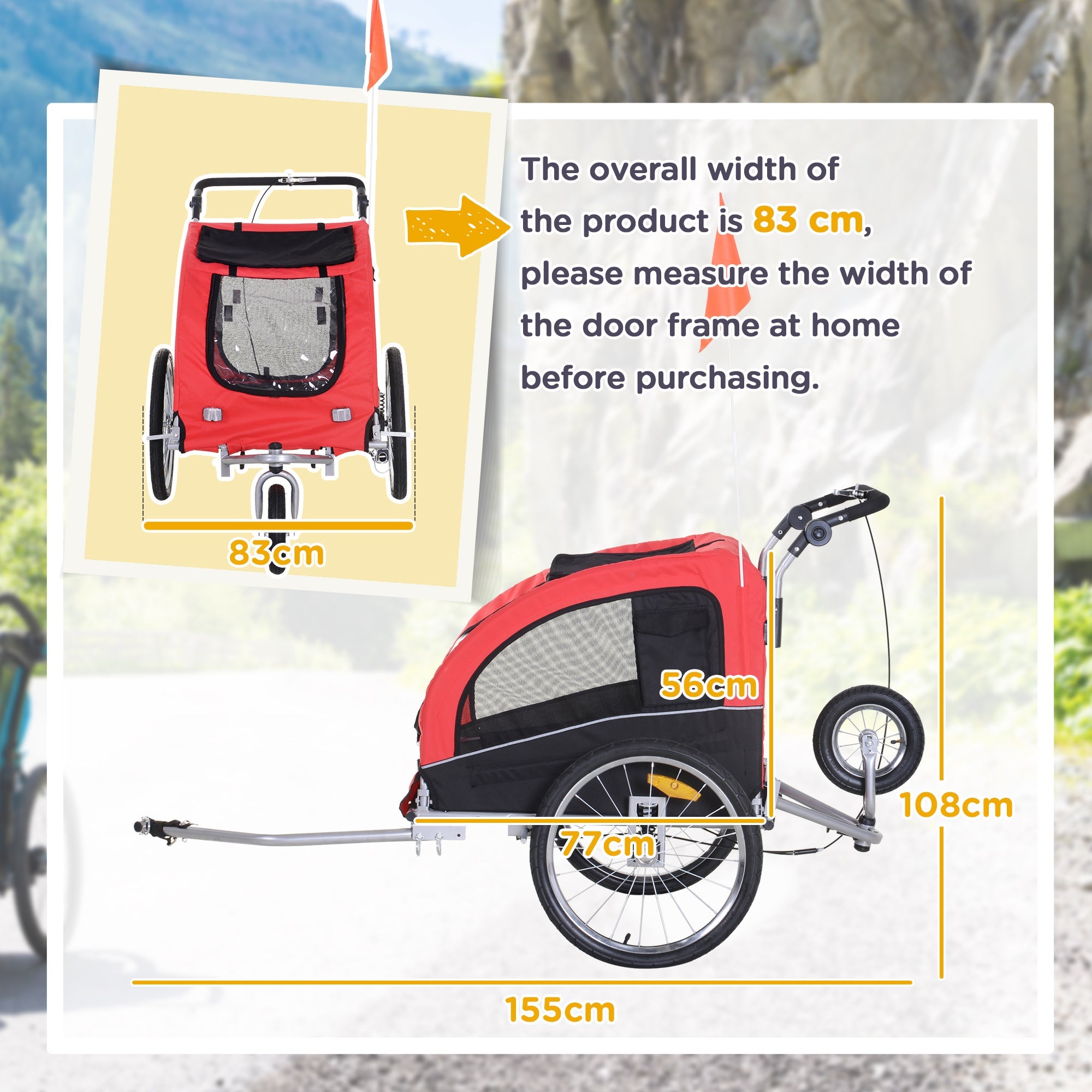 Logidon Hondenkar 2in1 Jogger Fietskar Rood