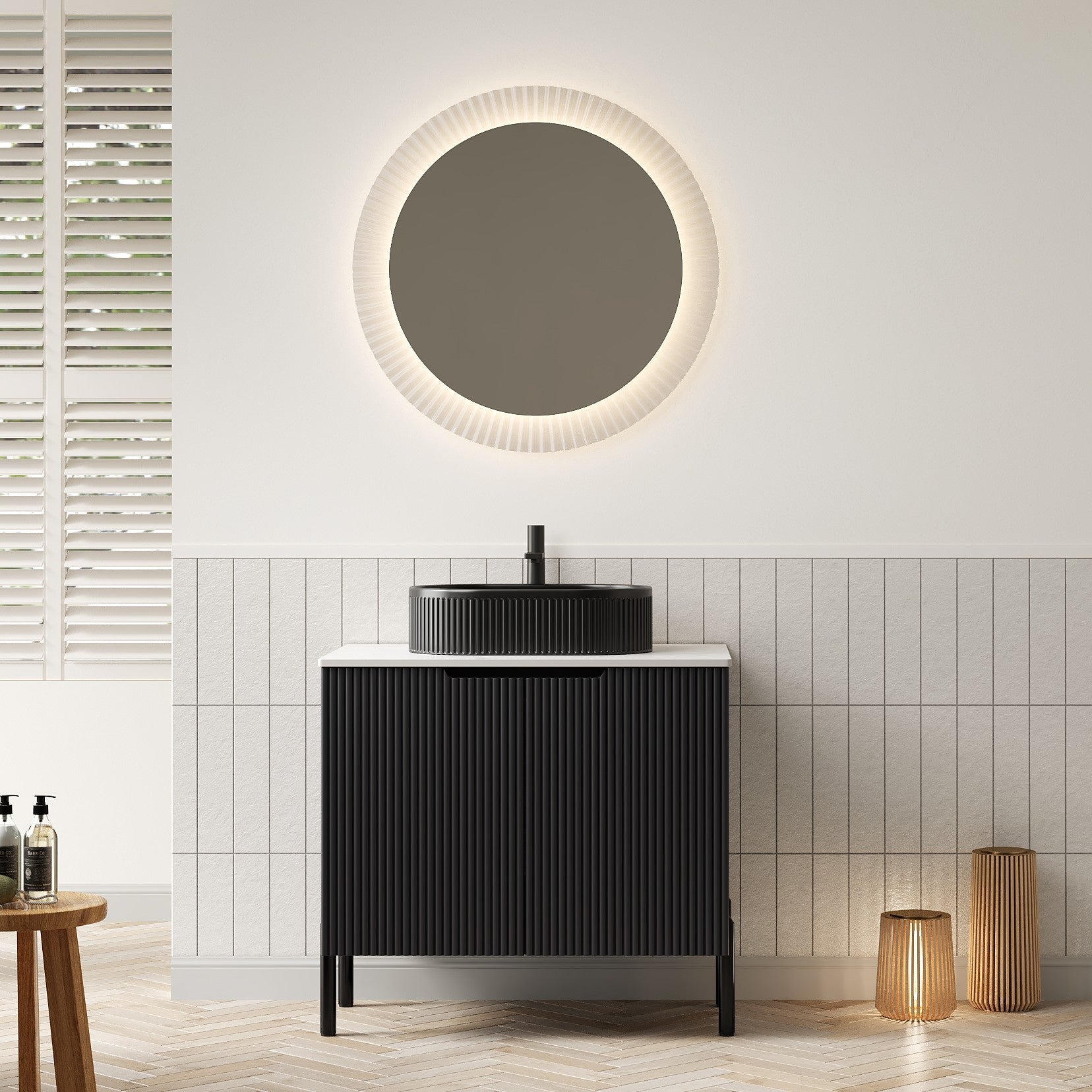 Logidon 76 Cm Freestanding Bathroom Vanity With Black Oval Ceramic Basin