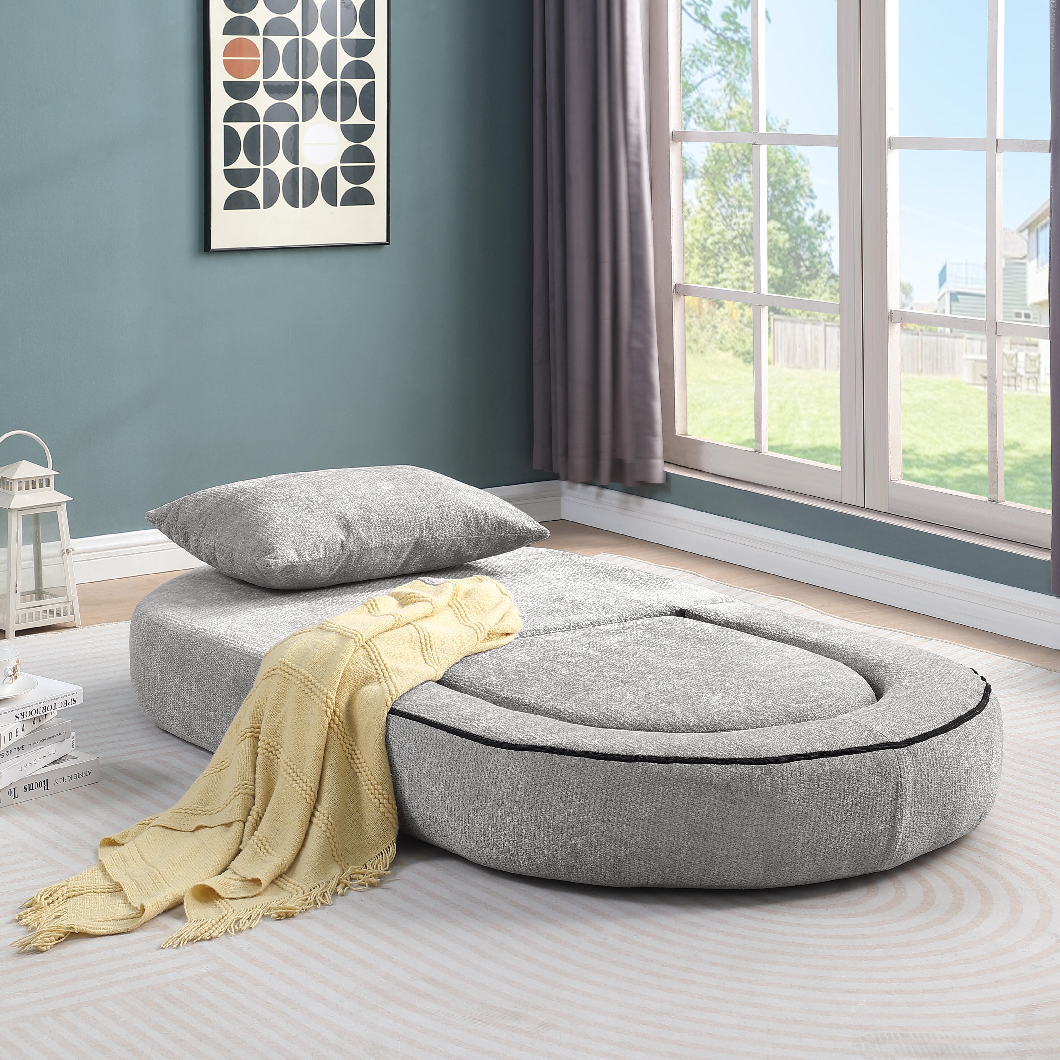 Logidon gecomprimeerde slaapbank futon grijs fluweel met kussen
