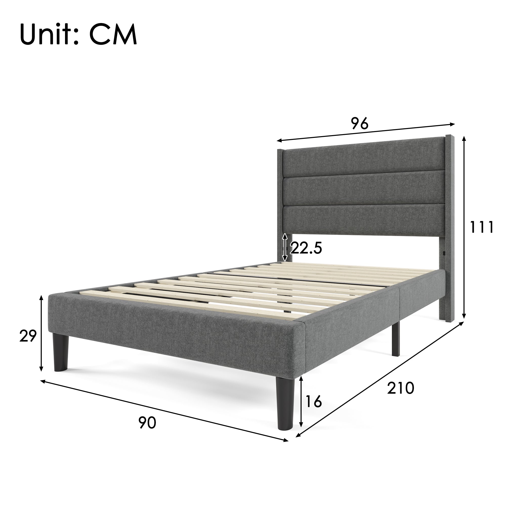 Logidon gestoffeerd bed 90x200 cm grijs linnen modern design