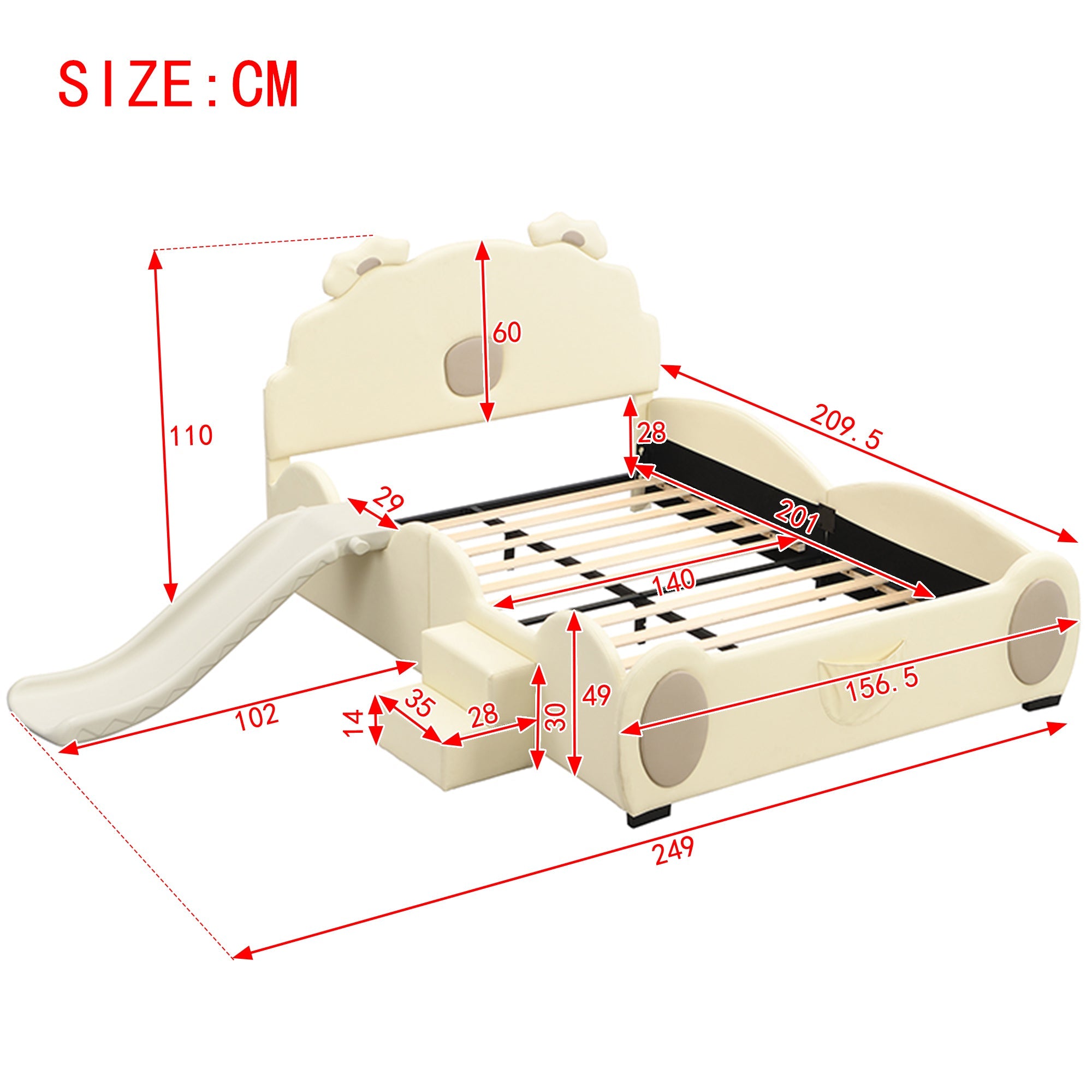 Logidon Bed Cartoon Beer 90x200 cm met glijbaan en ladder beige