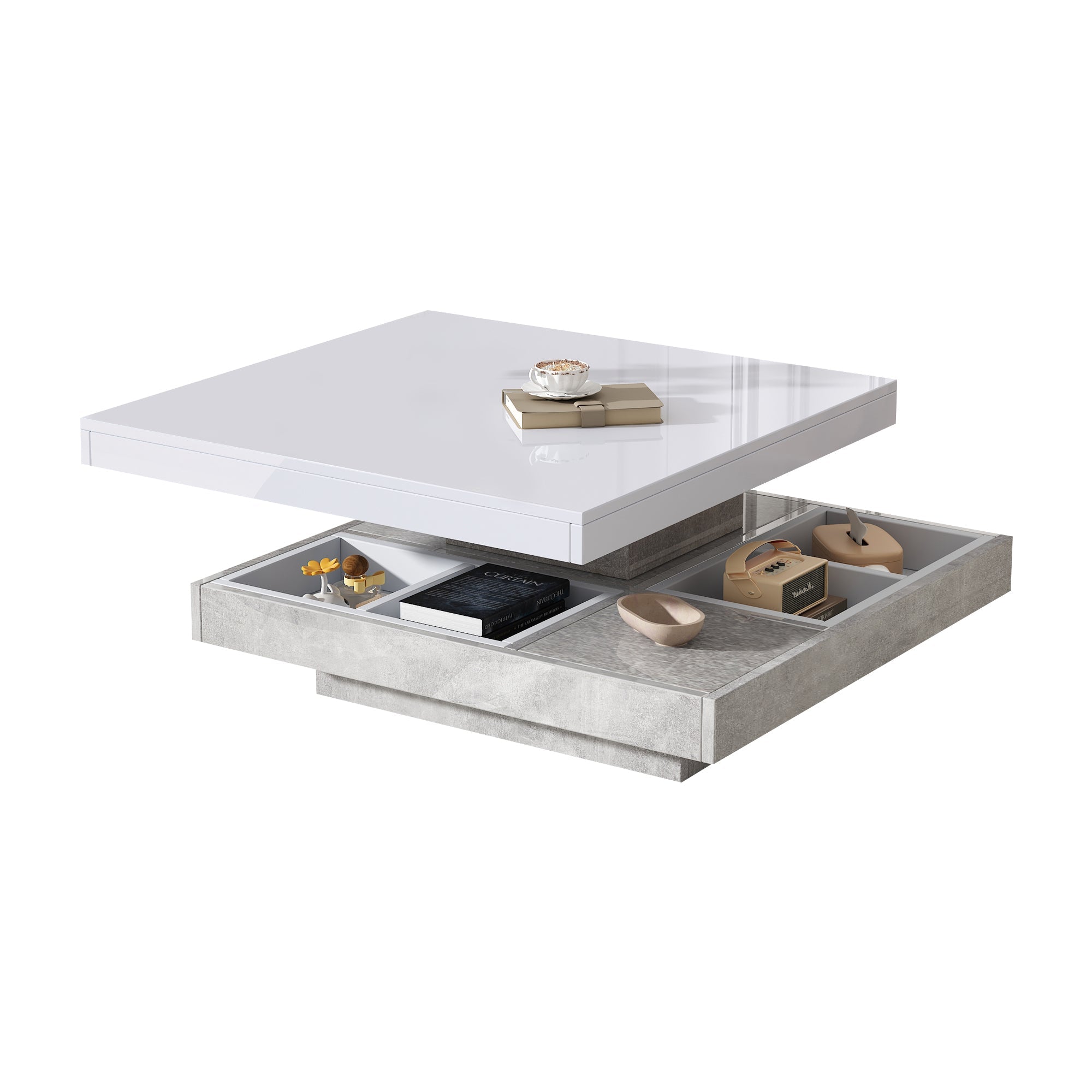 Logidon 360 graden draaibare salontafel 70x70x36 cm wit hoogglans