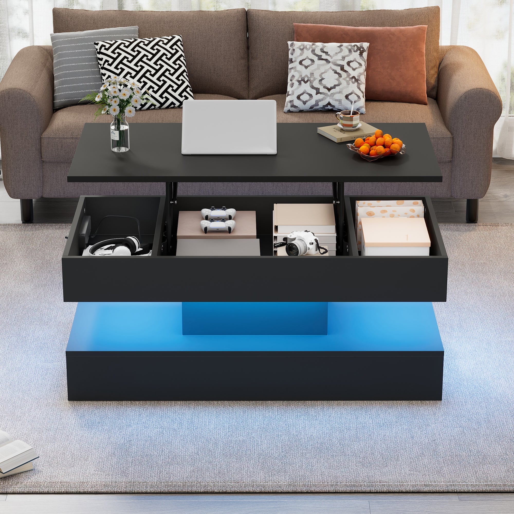 Logidon LED Salontafel met verborgen opbergruimte 100x50 cm Zwart