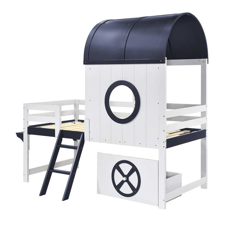 Logidon stapelbed halfhoogslaper 90x200 wit donkerblauw dakraam