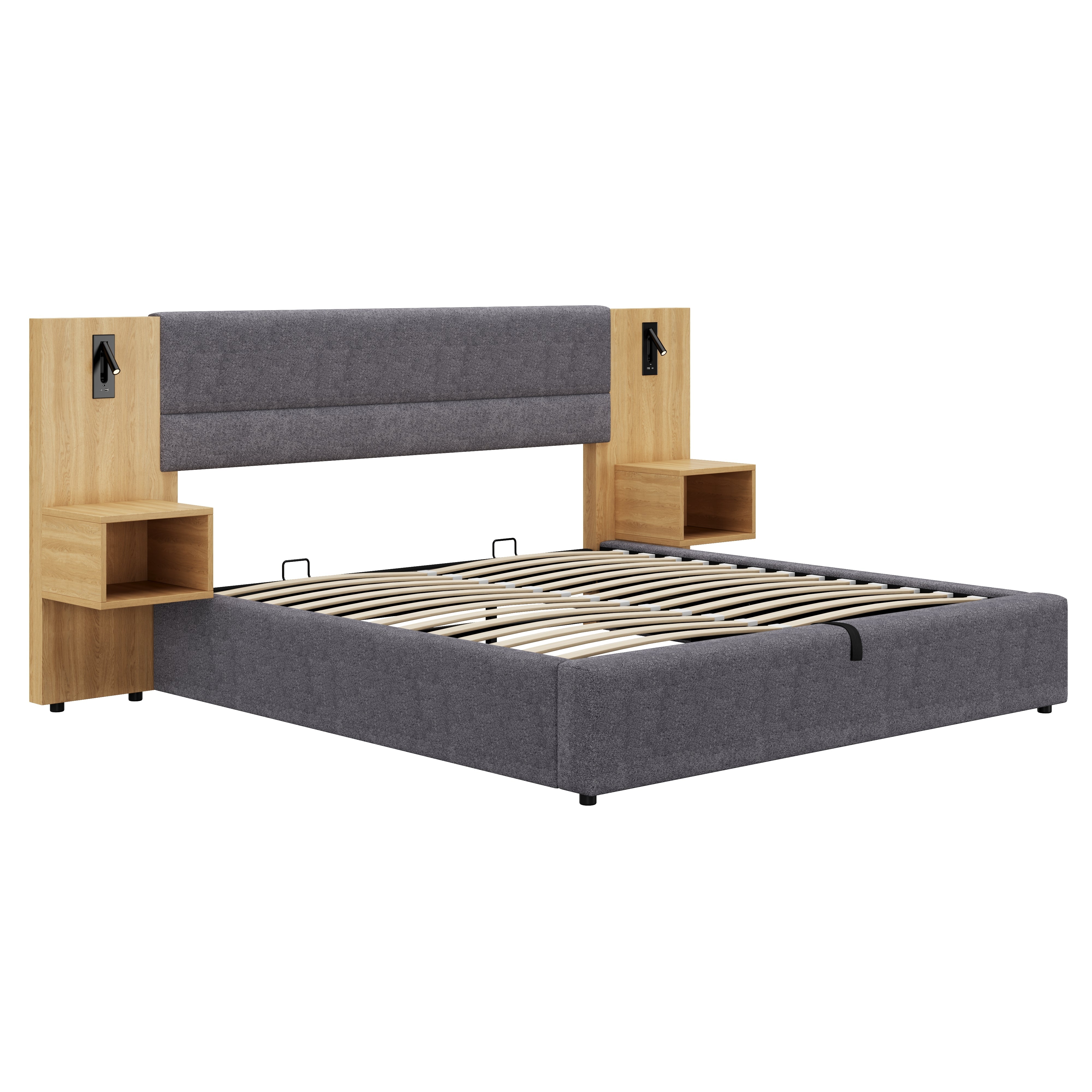 Logidon gestoffeerd bed 160x200 cm fluweelgrijs USB-oplaadfunctie opbergruimte