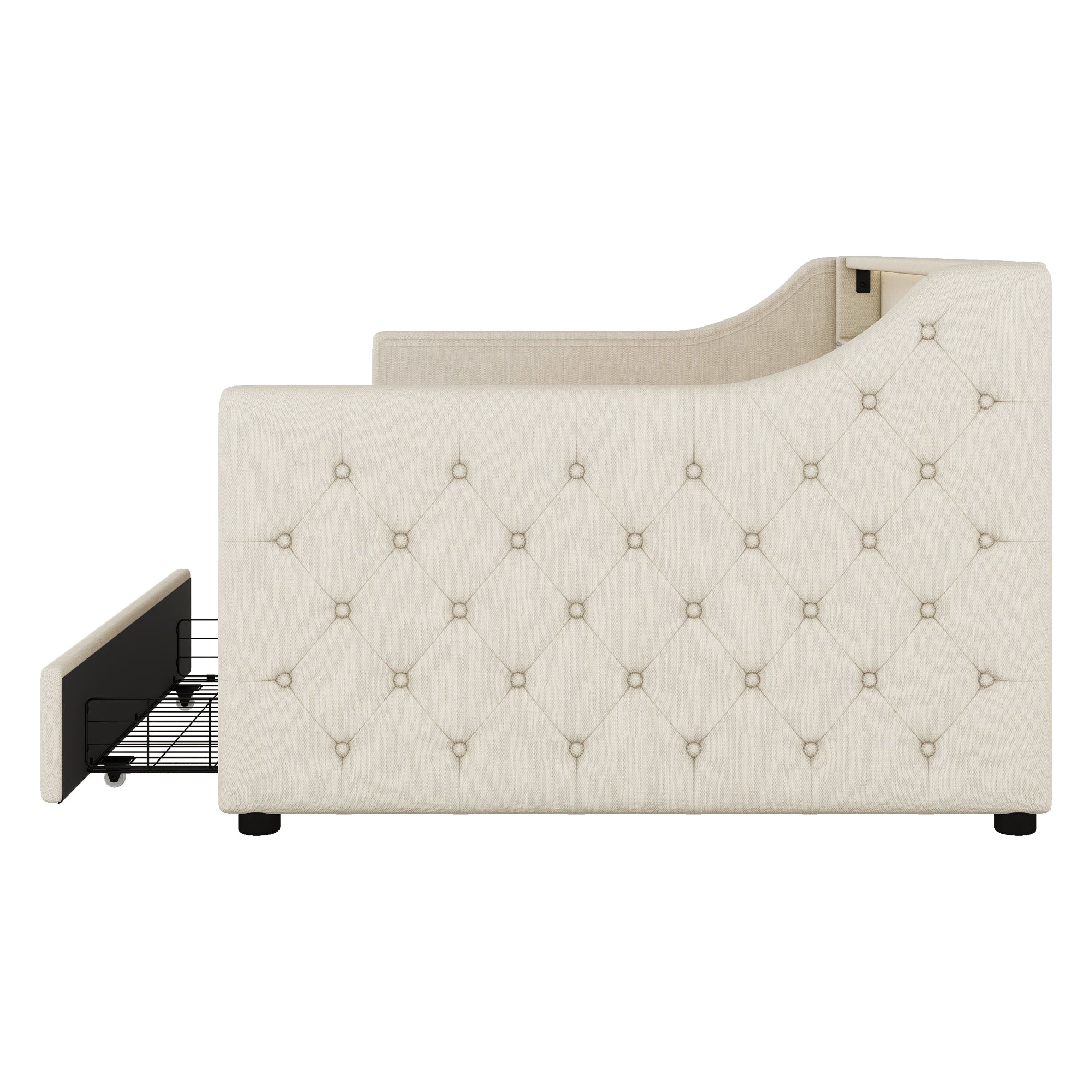 Logidon Daybed 90x200 beige slaapbank met lattenbodem USB-oplaadaansluiting