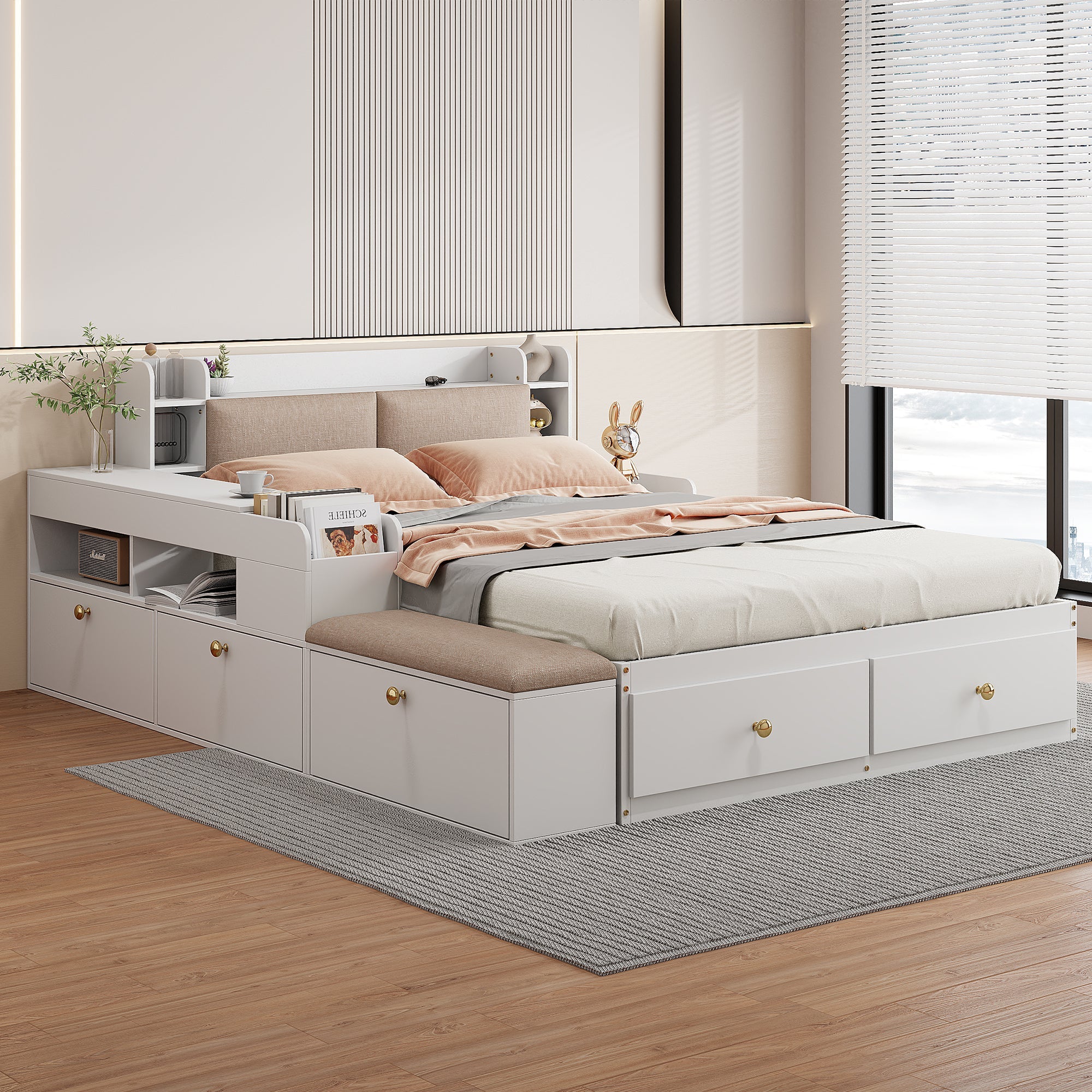 Logidon massief houten combinatiebed 140x200 cm wit met opbergruimte