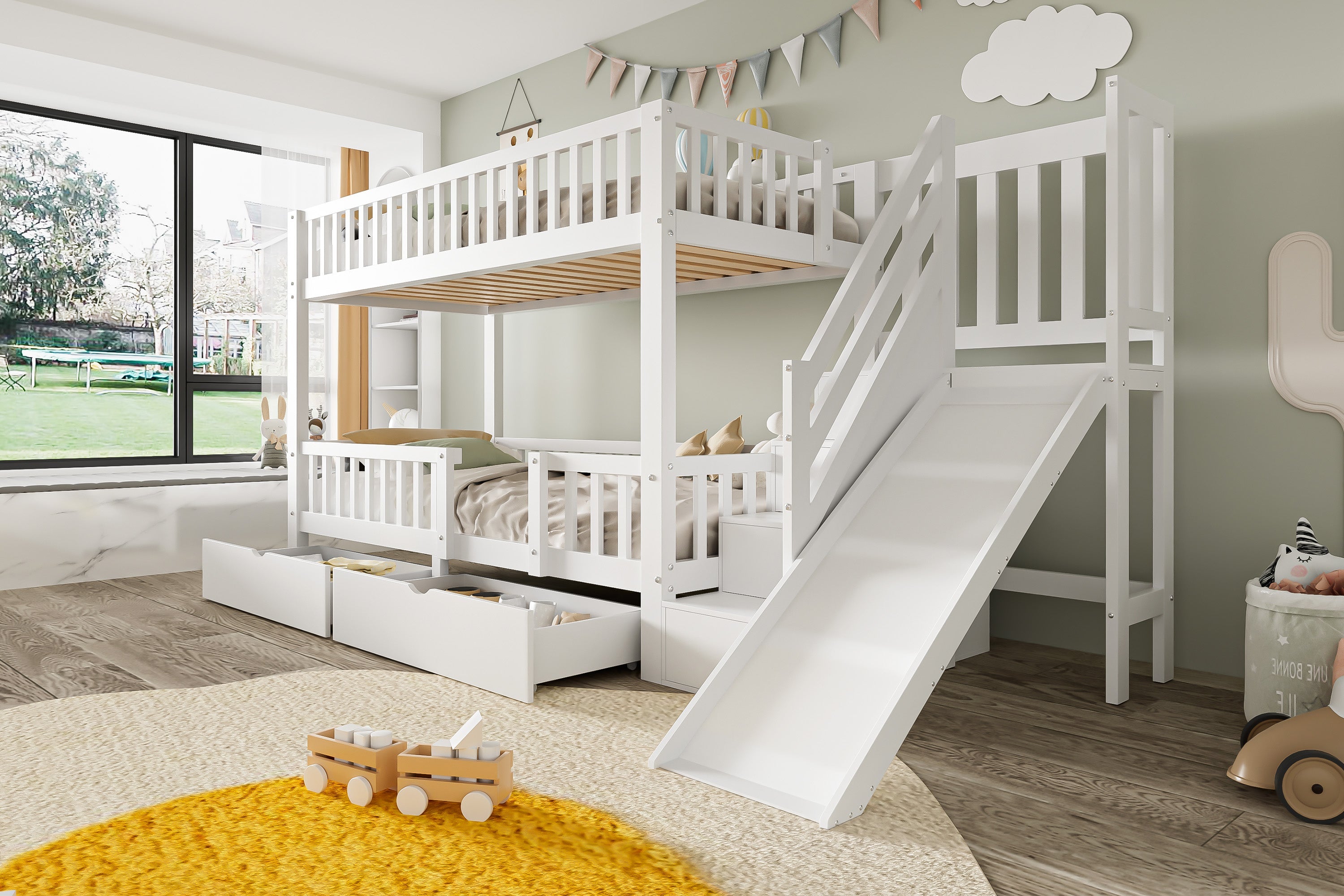 Logidon kinderstapelbed wit 90x200 cm met glijbaan en trap