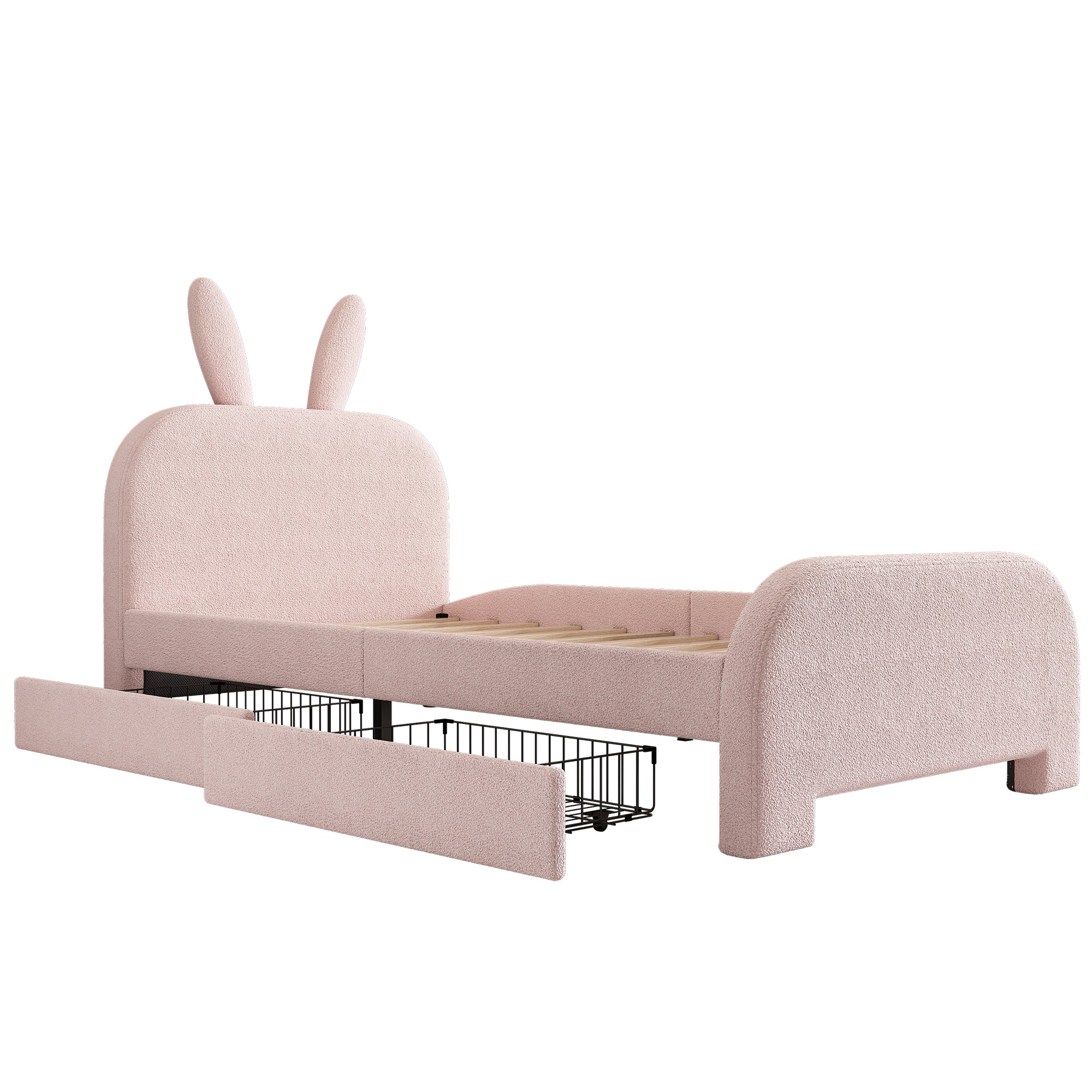 Logidon 90x200 Pink Flat Bed With Cartoon Rabbit Shape