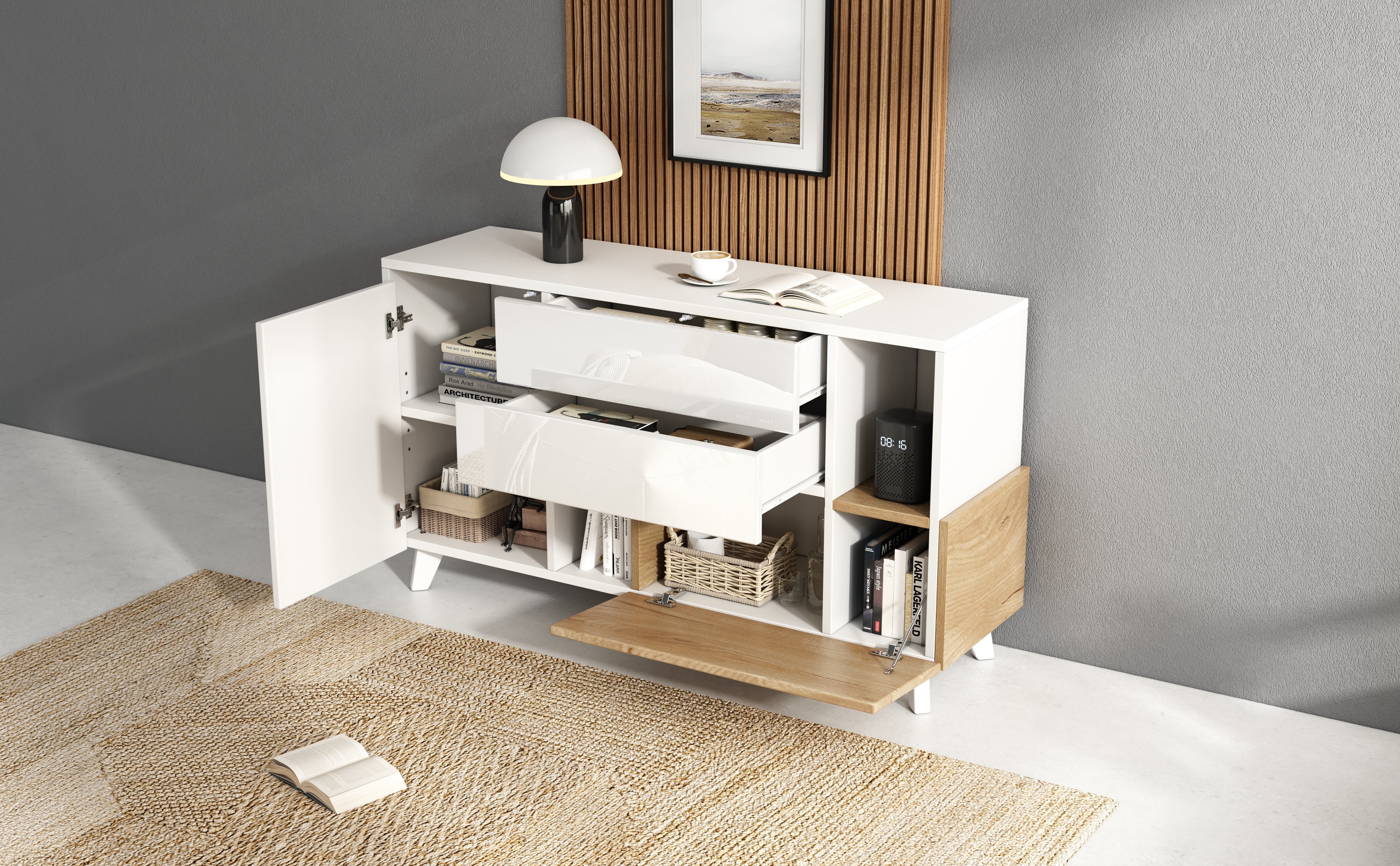 Logidon dressoir hoogglans wit 130x40x70 cm met opbergruimte