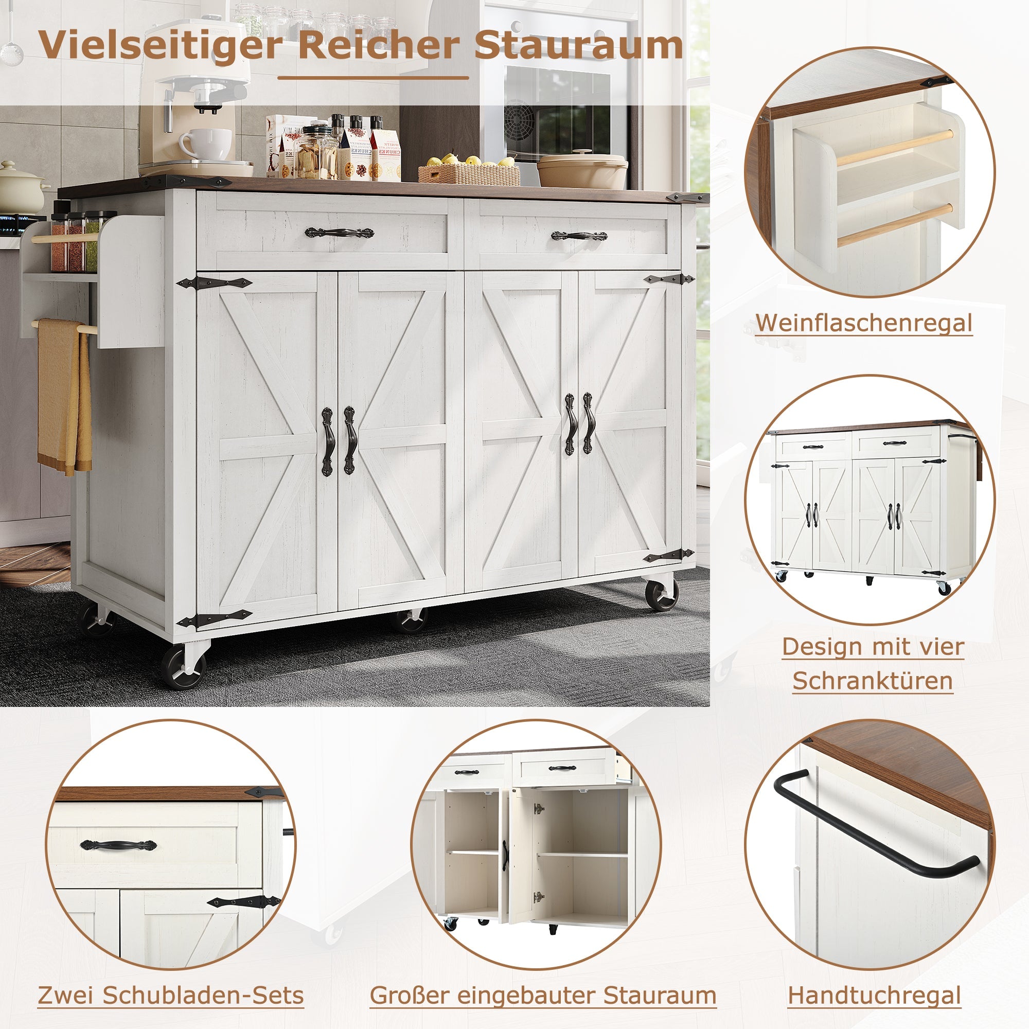Logidon Kitchen Island With Extendable Worksheet Beige On Wheels