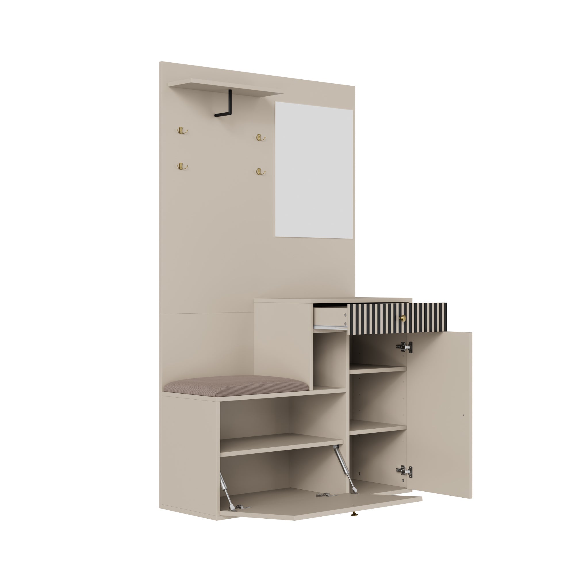 Logidon kledingkastset beige met spiegel en zitkussen 110x185x37 cm