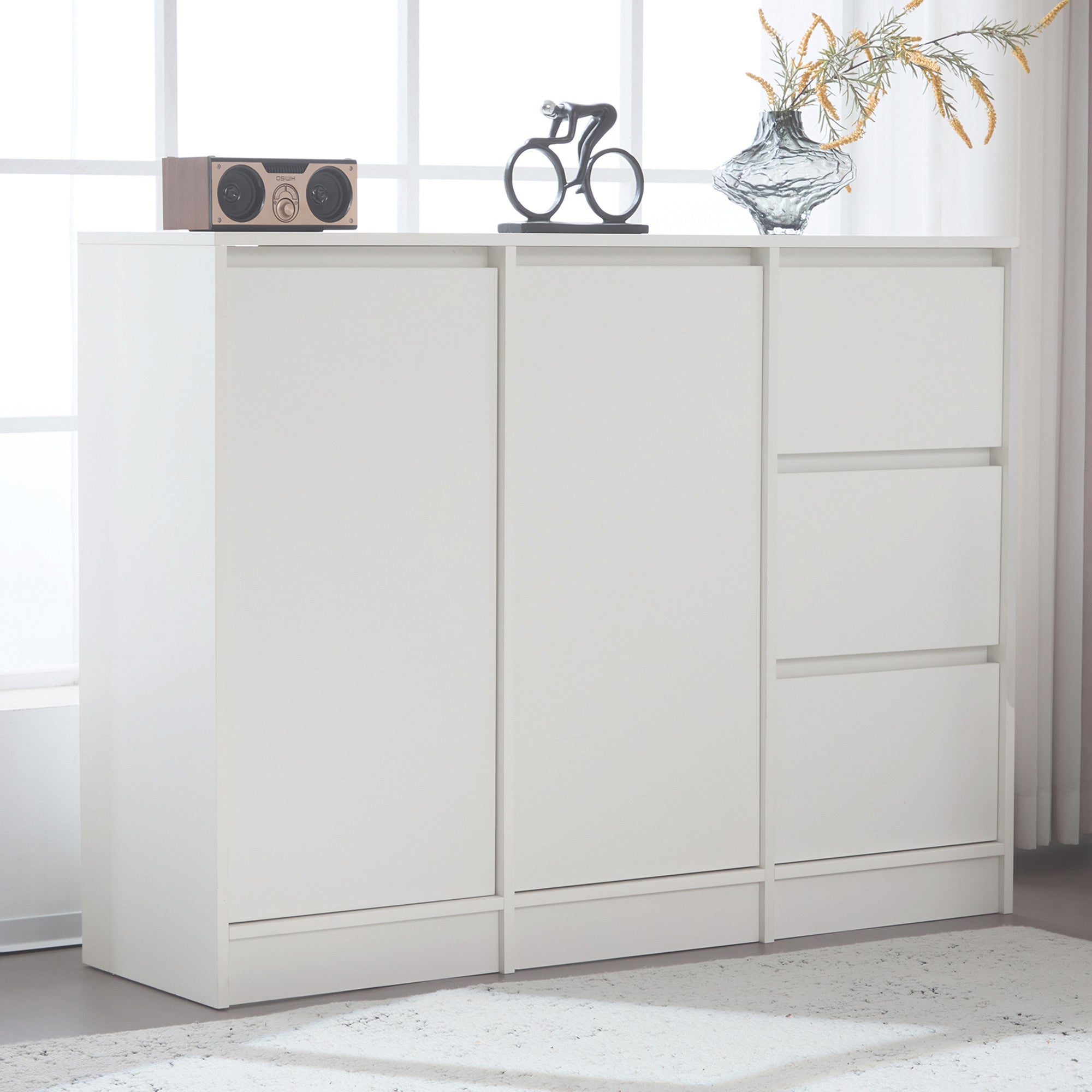 Logidon Modern Sideboard White 120x90x35 cm 2 Doors 3 Drawers