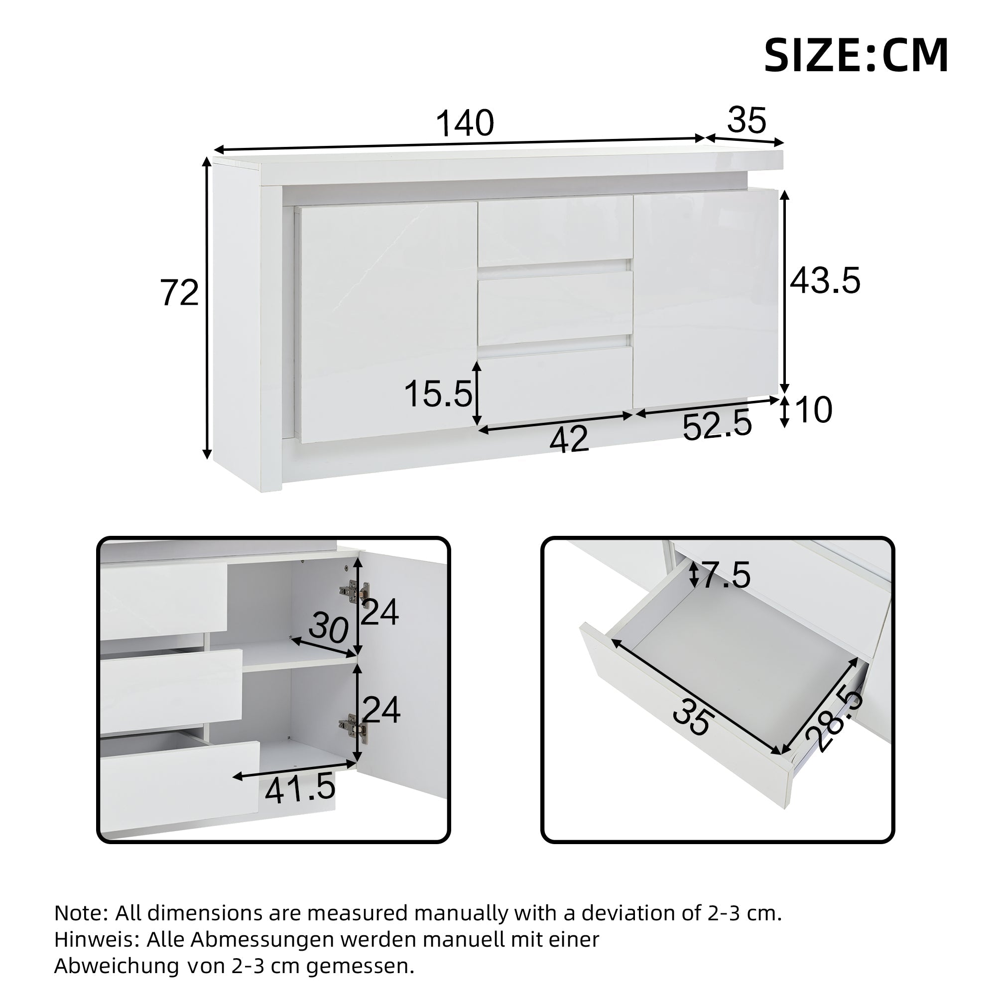 Logidon dressoir 140x35x72 cm wit hoogglans met LED
