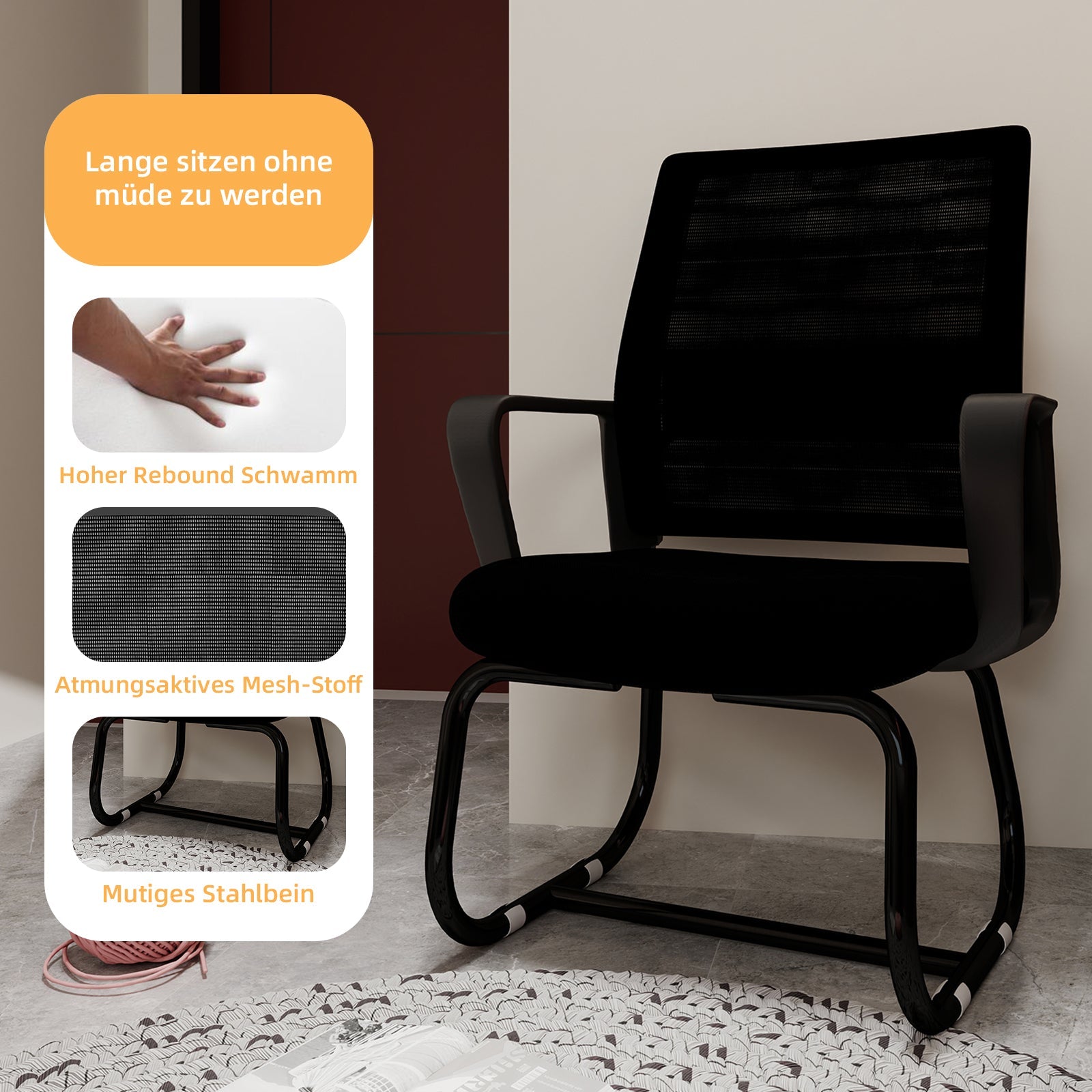 Logidon Minimalistische Bureaustoel Metalen Frame Mesh Rug Zwart