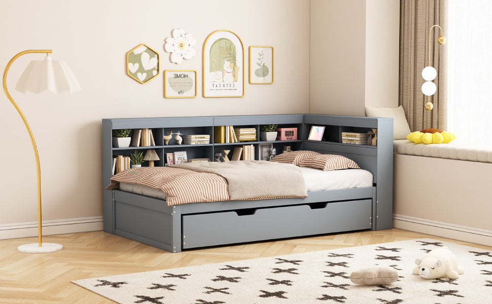 Logidon slaapbank 90x200 cm, uitschuifbaar bed 90x190, grijs