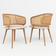 Logidon eetkamerstoelen met rotan rugleuning en PU lederen kussens beige