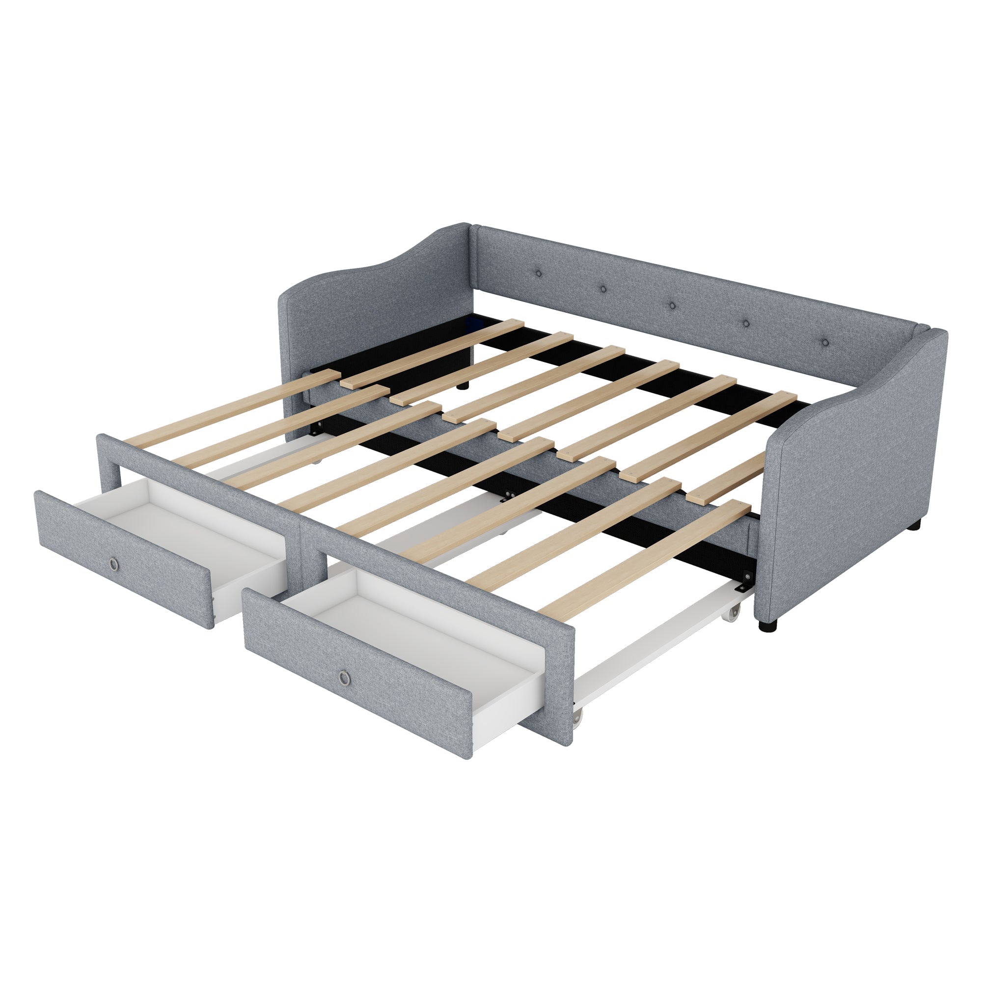 Logidon daybed 90x200 cm with pull-out bed, 2 drawers gray