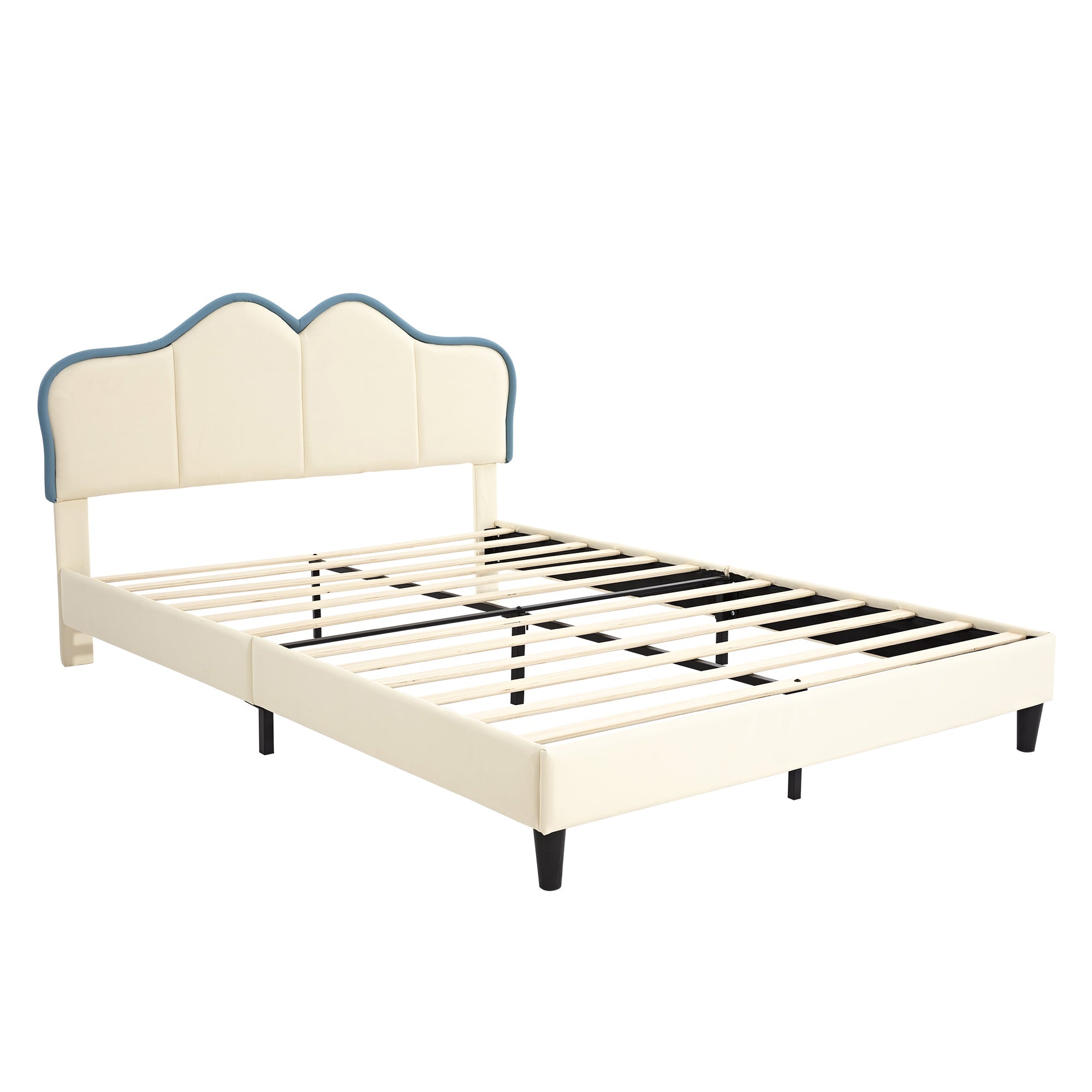 Logidon gestoffeerd bed 140x200 wit blauw met zachte beschermranden