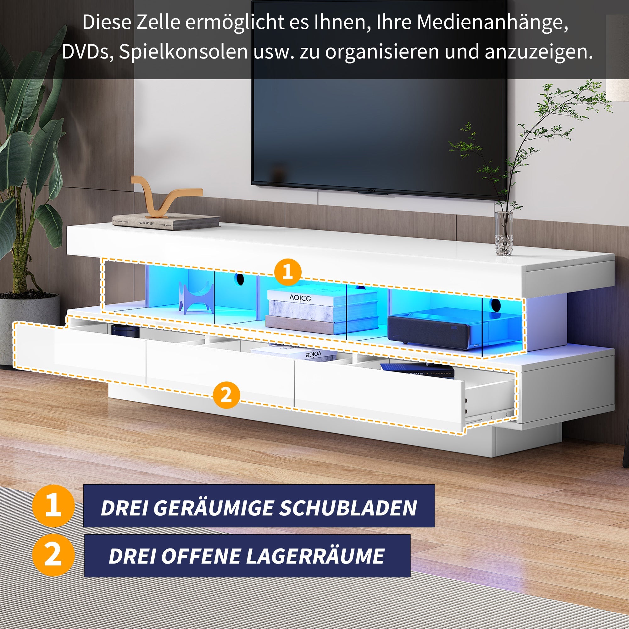 Logidon wit hoogglans TV-meubel 160 x 38 x 50,5 cm LED-verlichting