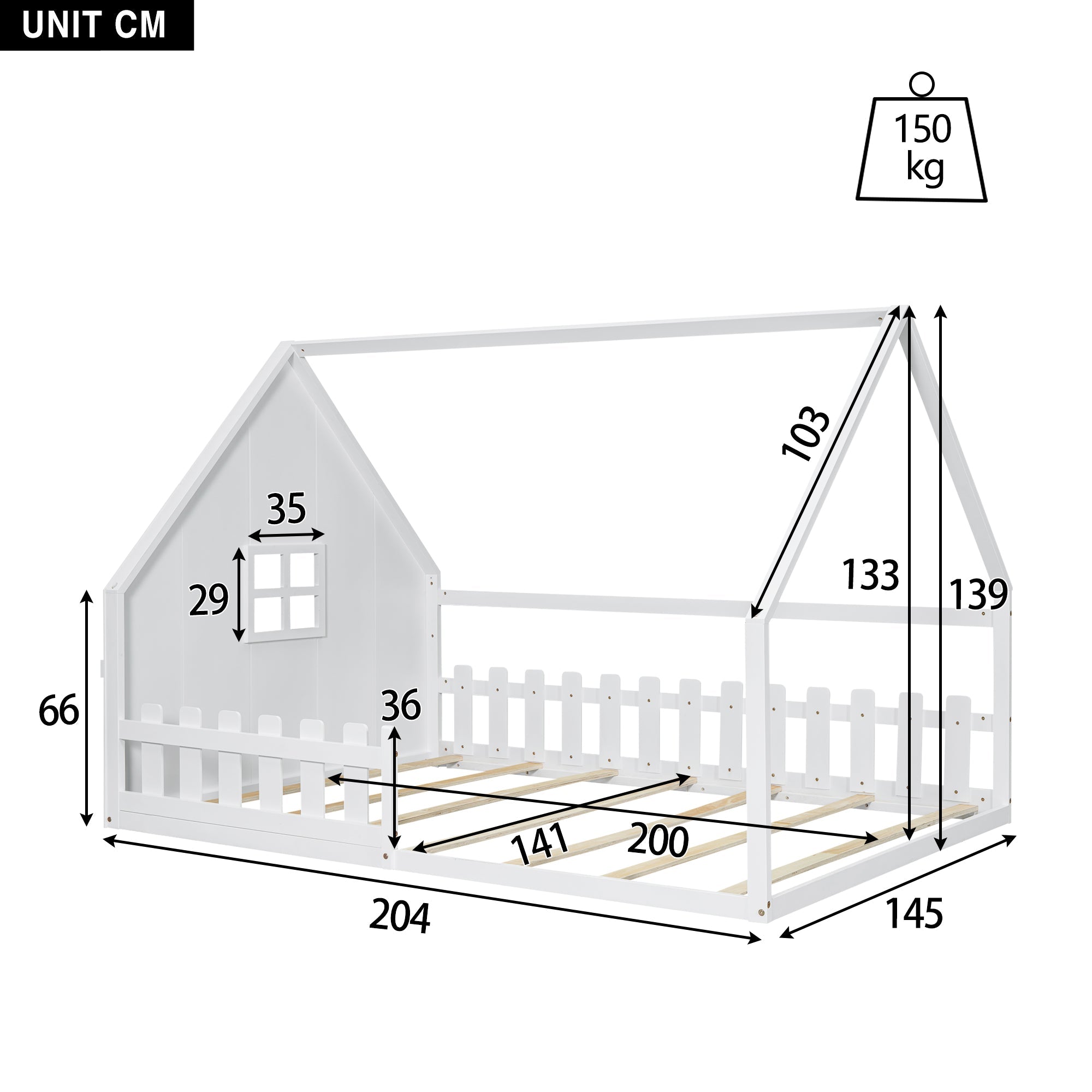 Logidon vlakbed 140x200 cm kinderbed wit grenenhouten huisbar