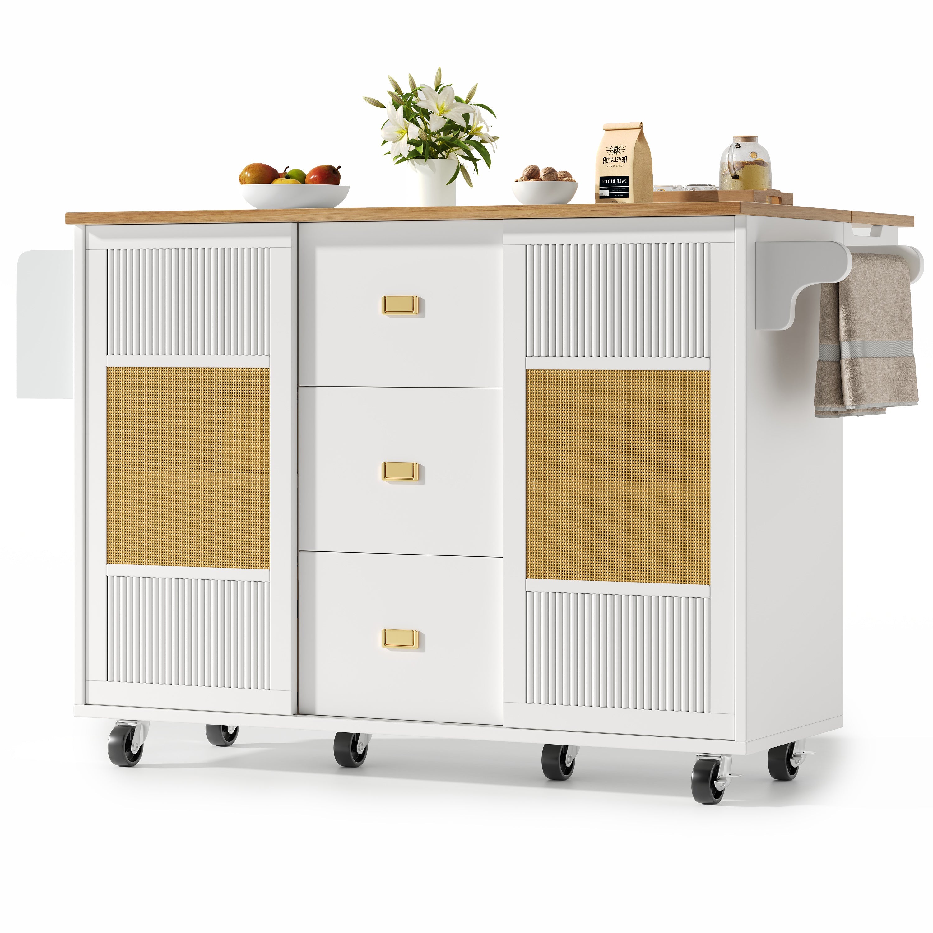 Logidon Kitchen Island Extendable with Wheels White 146x70x90 cm