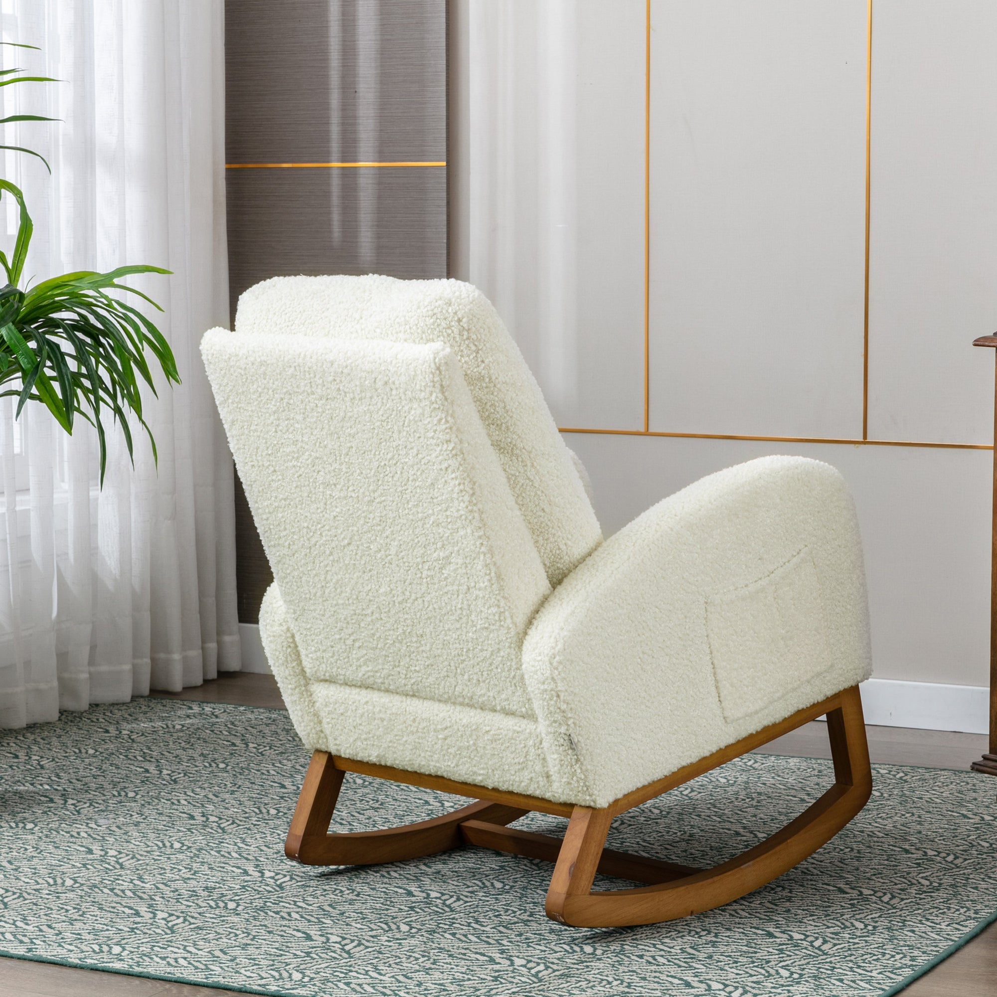 Logidon Fluwelen Witte Schommelstoel Mid Century Modern Gestoffeerd