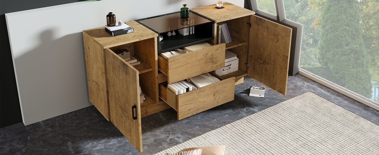 Logidon oak look chest of drawers sideboard 2 drawers 2 cupboards H70