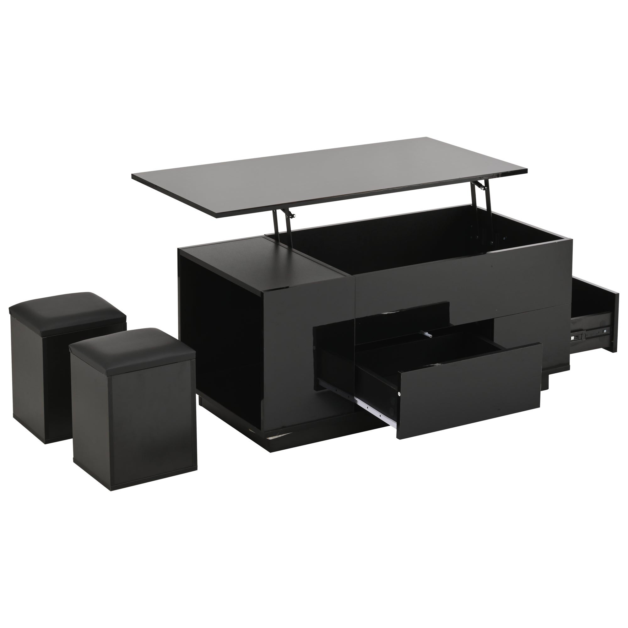 Logidon 4-in-1 in hoogte verstelbare salontafel zwart 100x50x45 cm LED