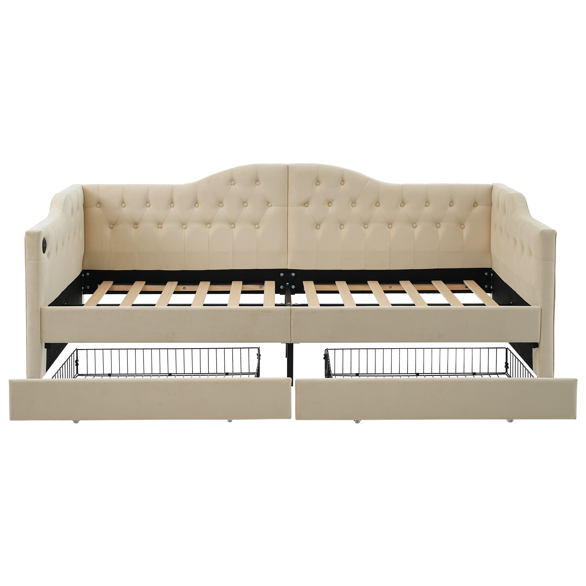 Logidon gestoffeerde slaapbank 90x200 beige USB-oplaadfunctie 2 compartimenten