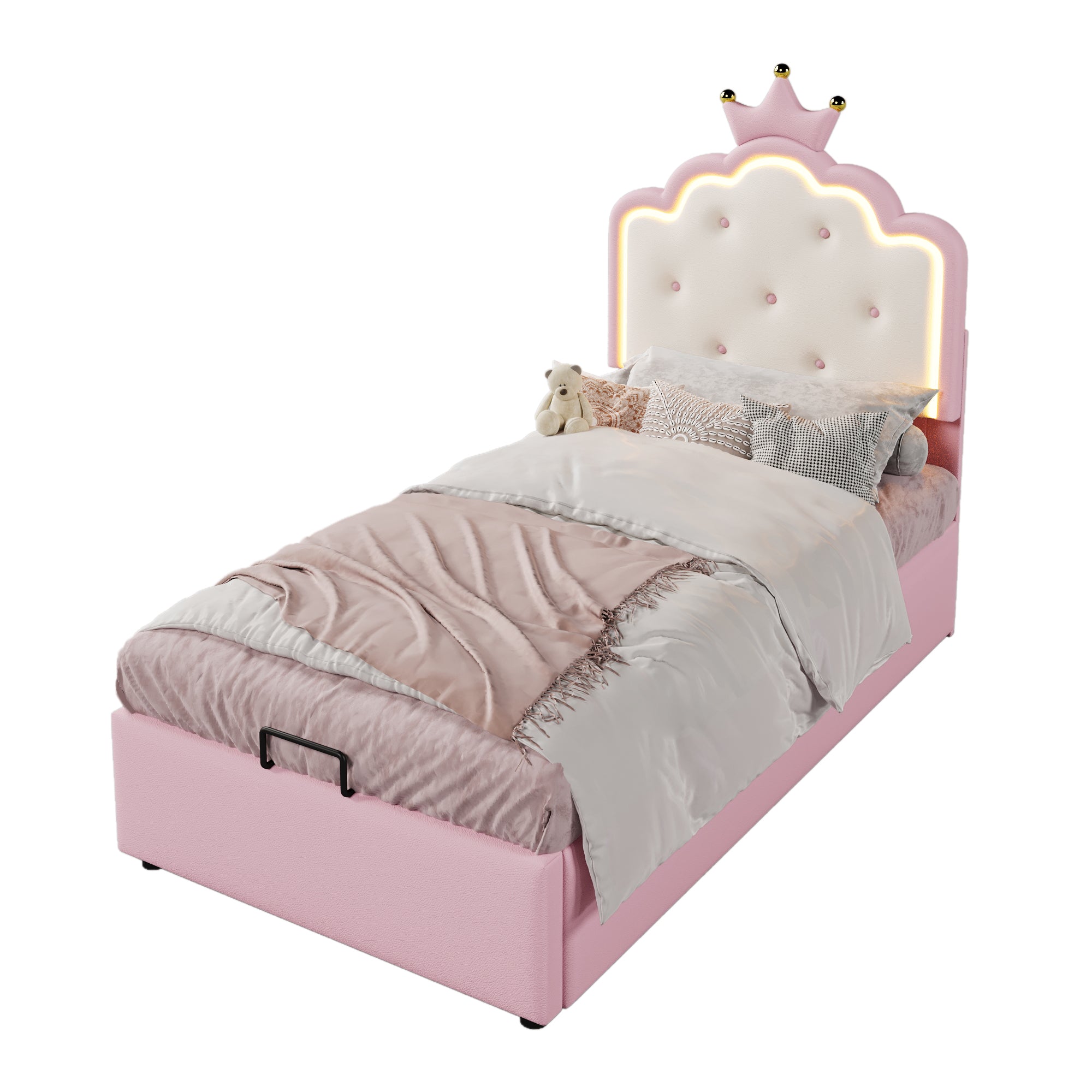 Logidon gestoffeerd bed 90x200 roze met sfeerlicht en opbergruimte