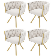 Logidon Velvet Dining Chair Set of 4 Beige Gold Swivel Chairs